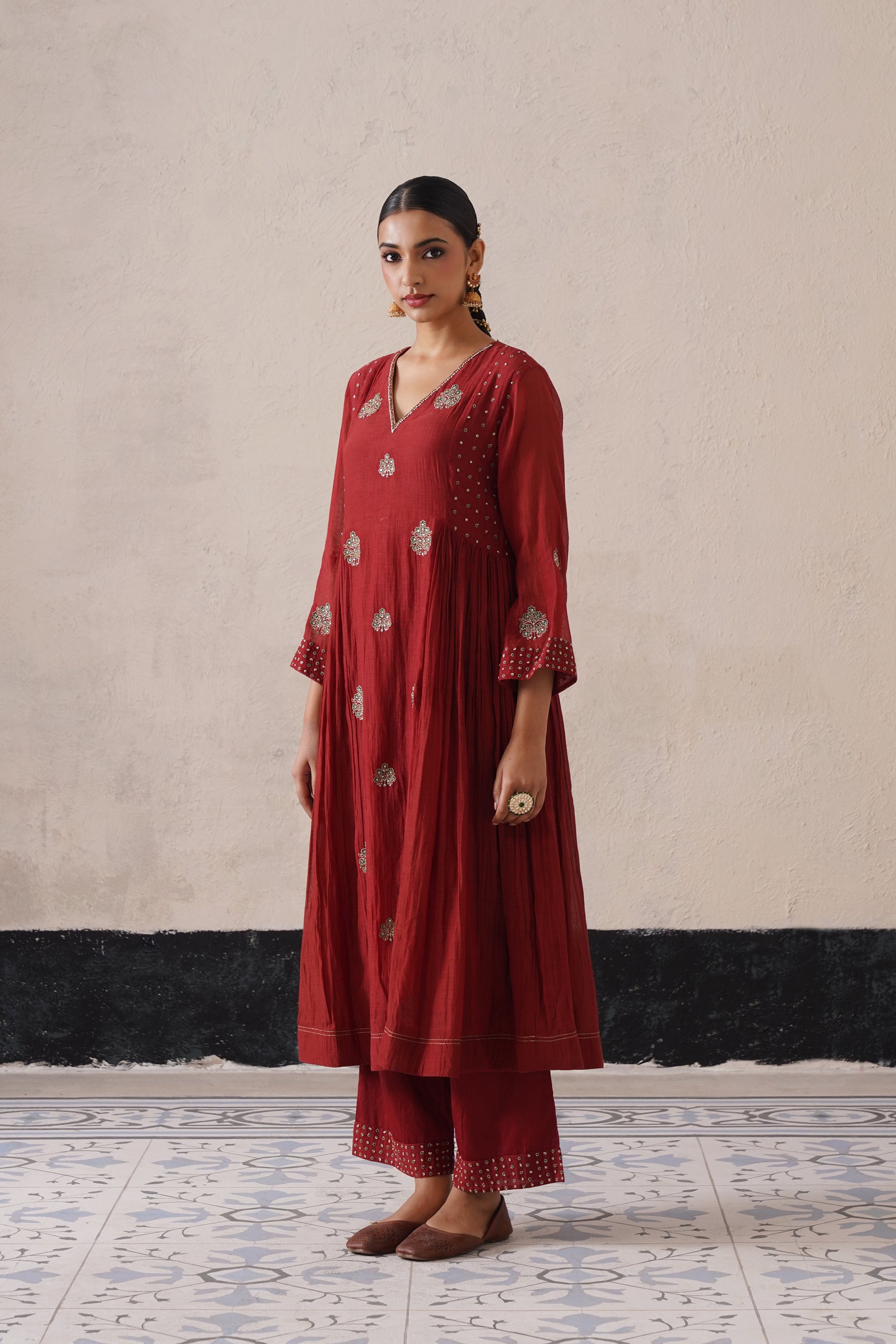 Mahroon Pannel Kurta Set