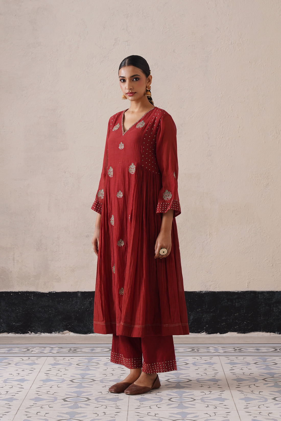 Mahroon Pannel Kurta Set