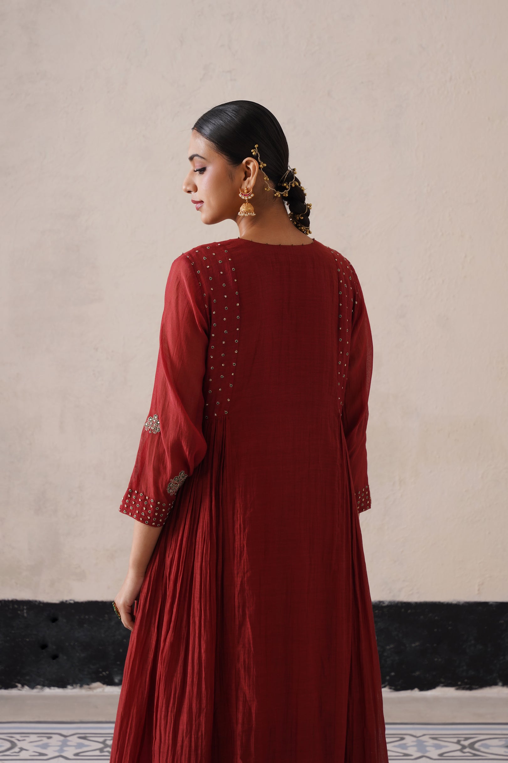 Mahroon Gather Kurta Set