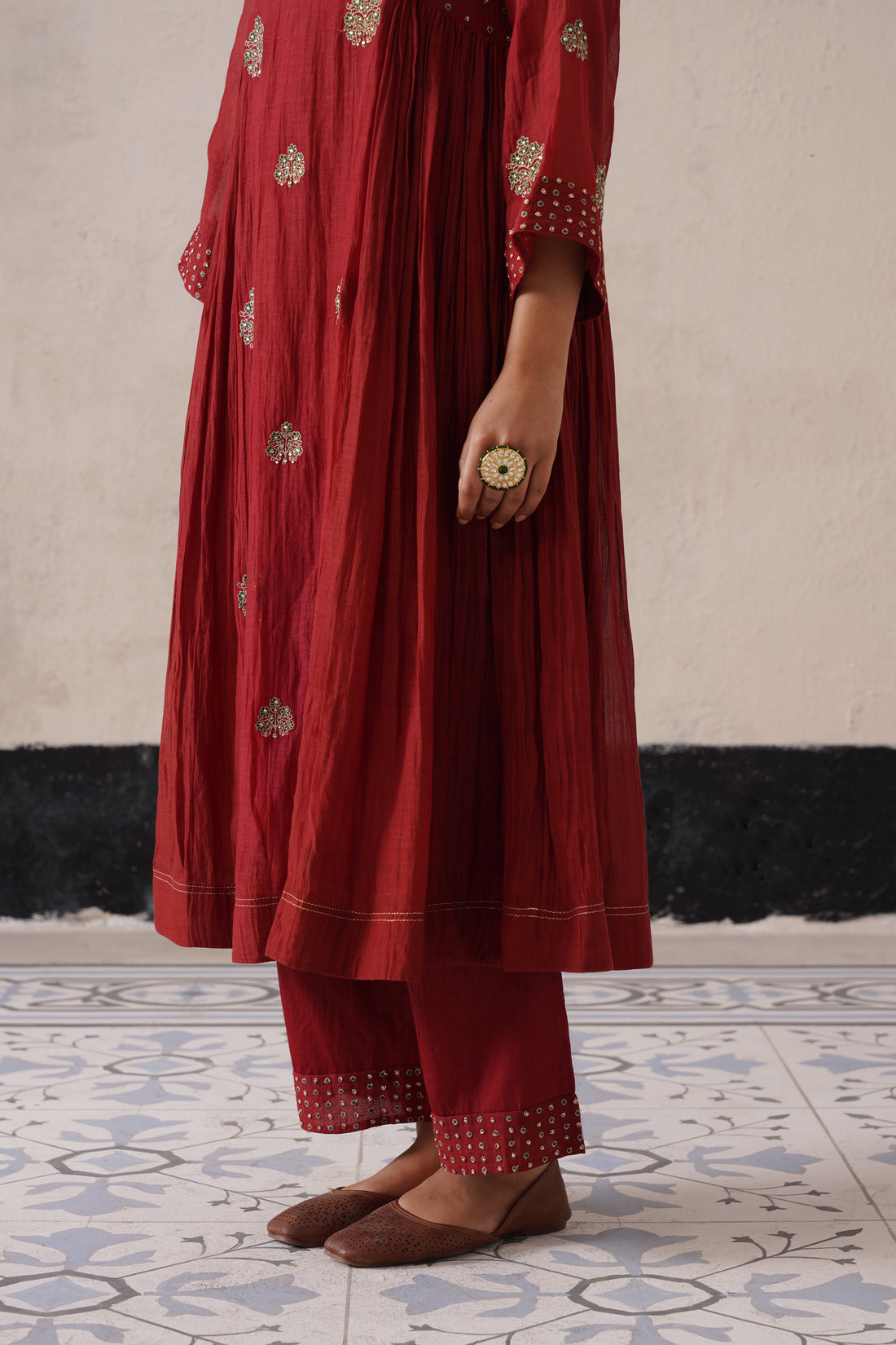 Mahroon Pannel Kurta Set