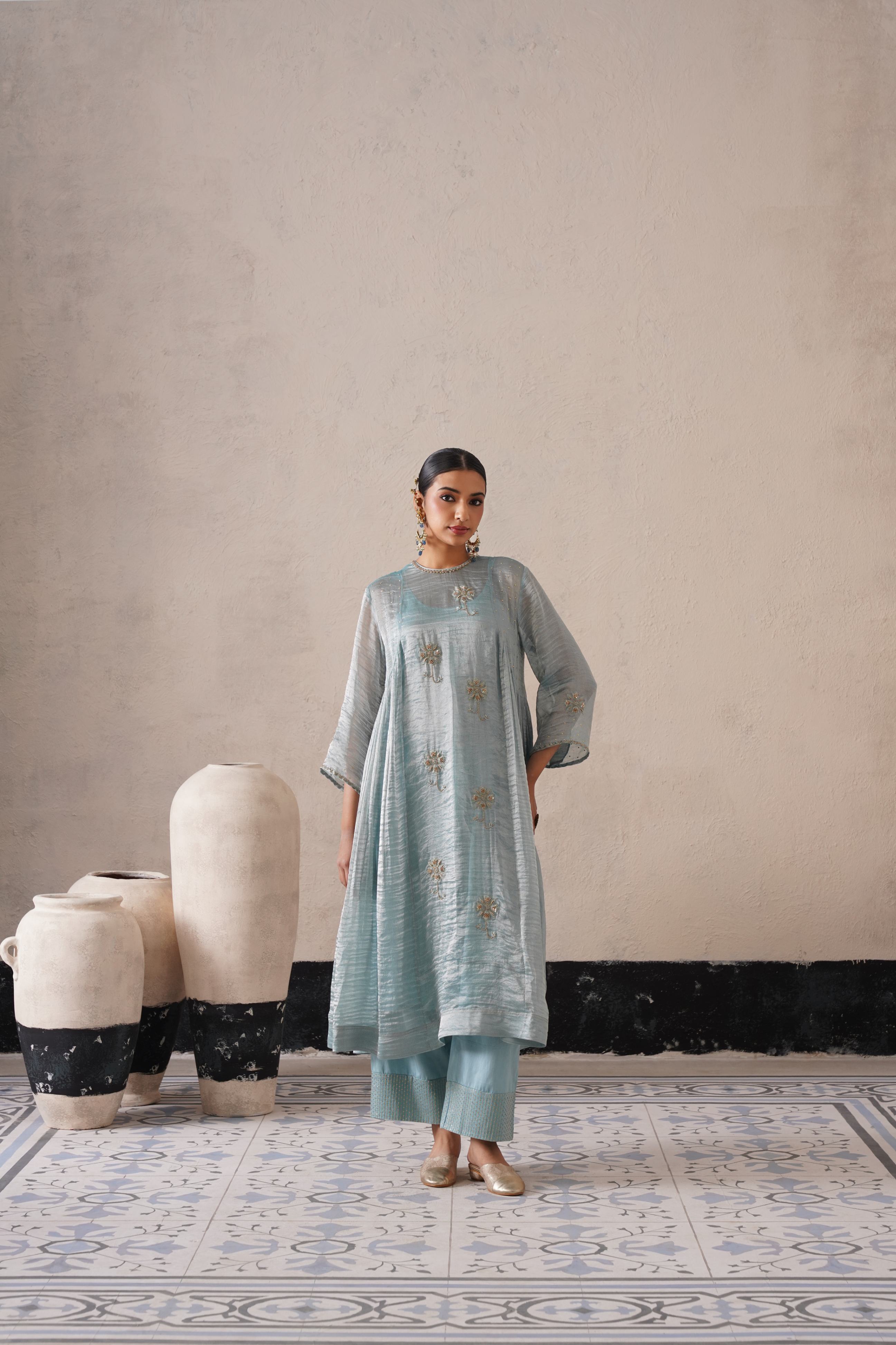 POWDER BLUE CURVE PANNEL KURTA