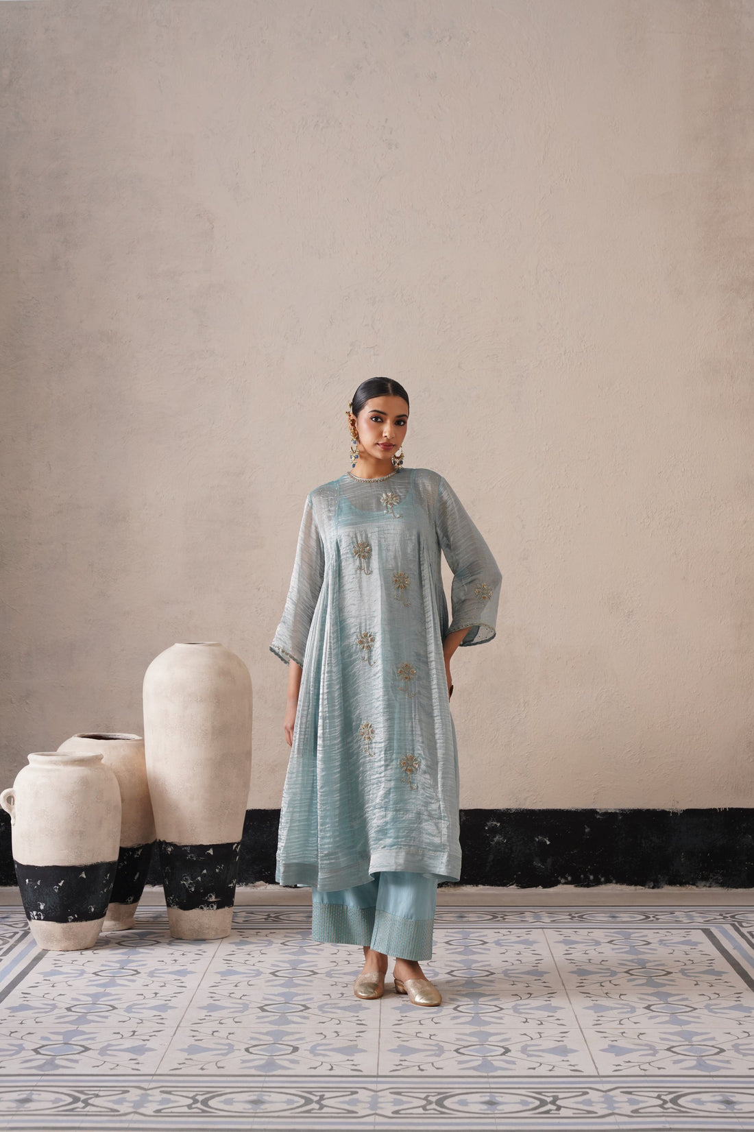 POWDER BLUE CURVE PANNEL KURTA