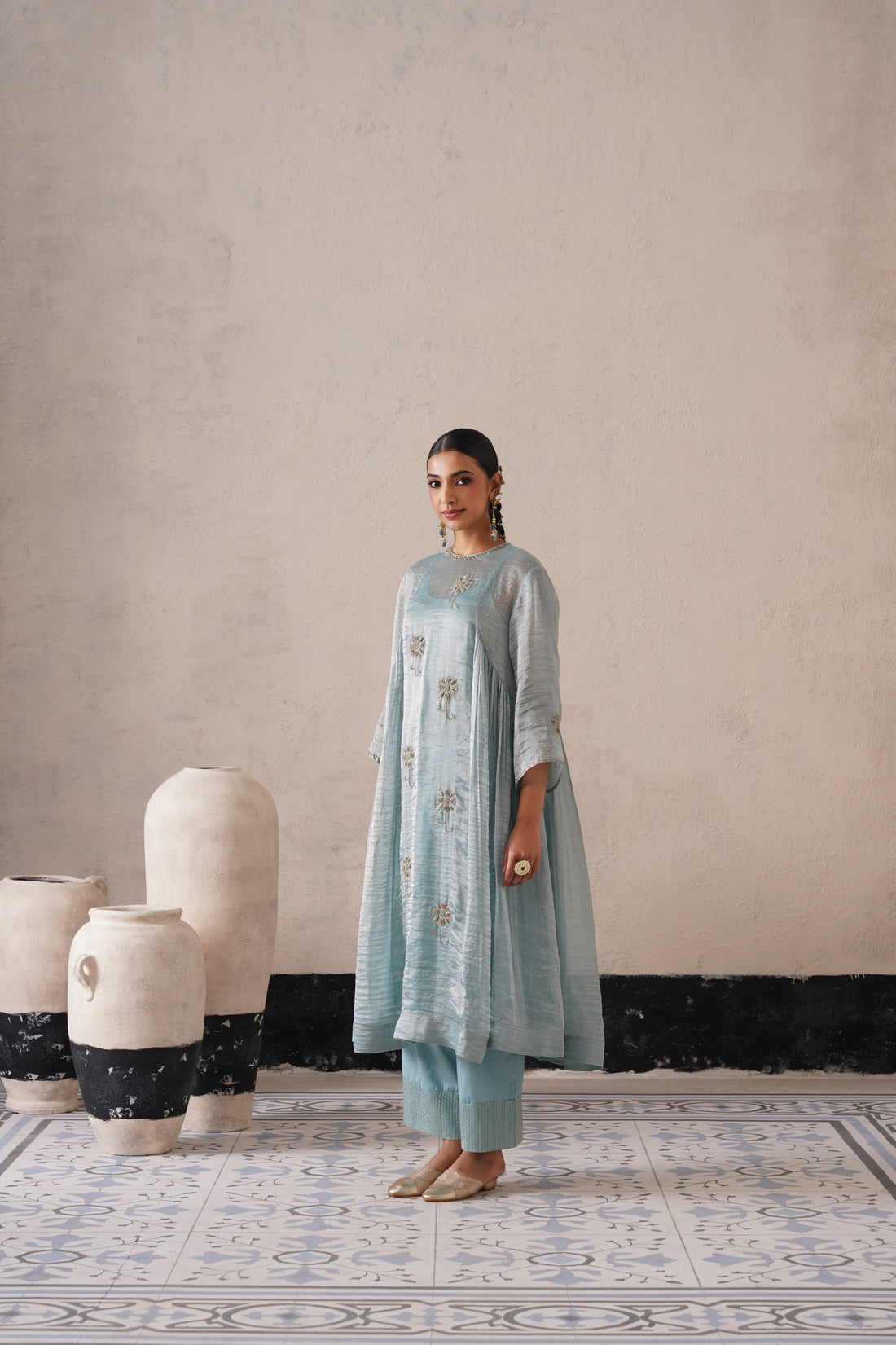 POWDER BLUE CURVE PANNEL KURTA