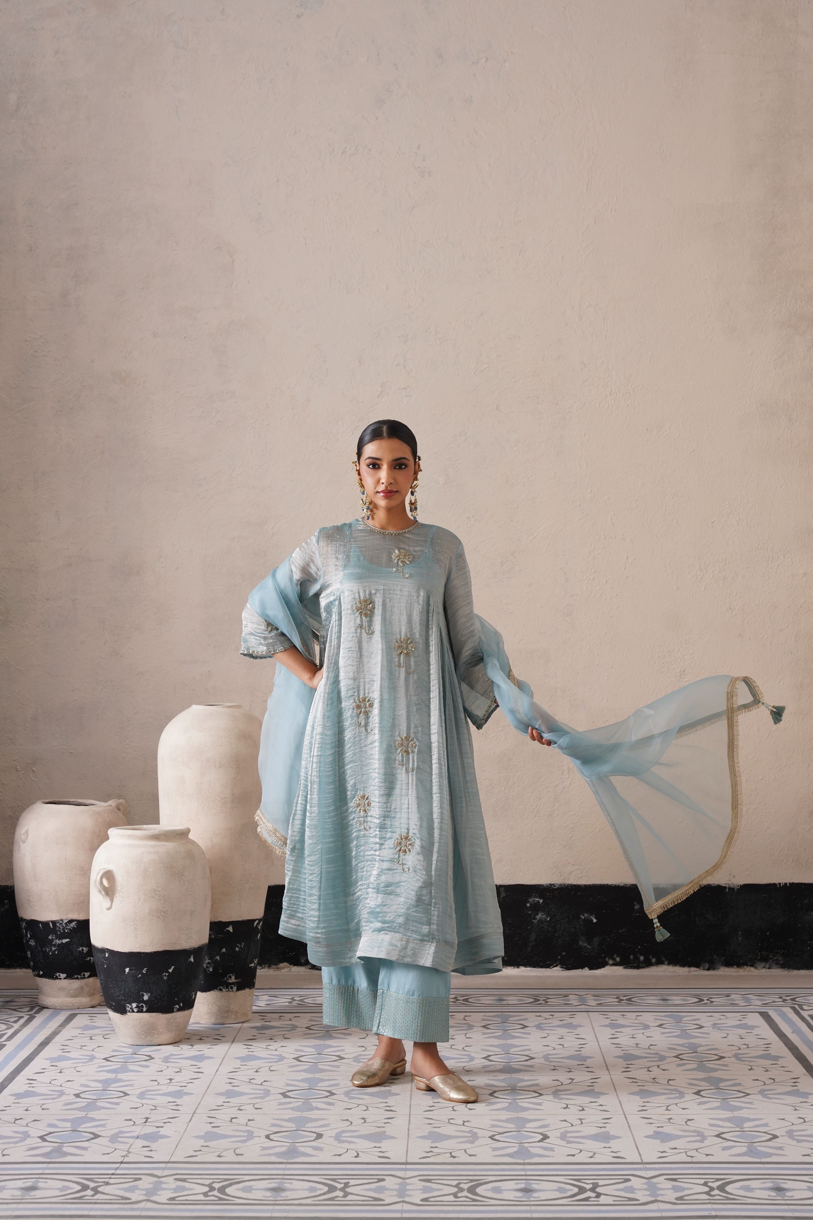 POWDER BLUE CURVE PANNEL KURTA