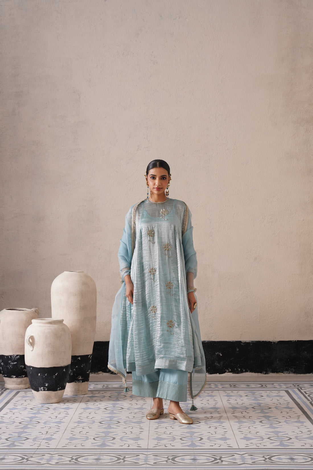 POWDER BLUE CURVE PANNEL KURTA