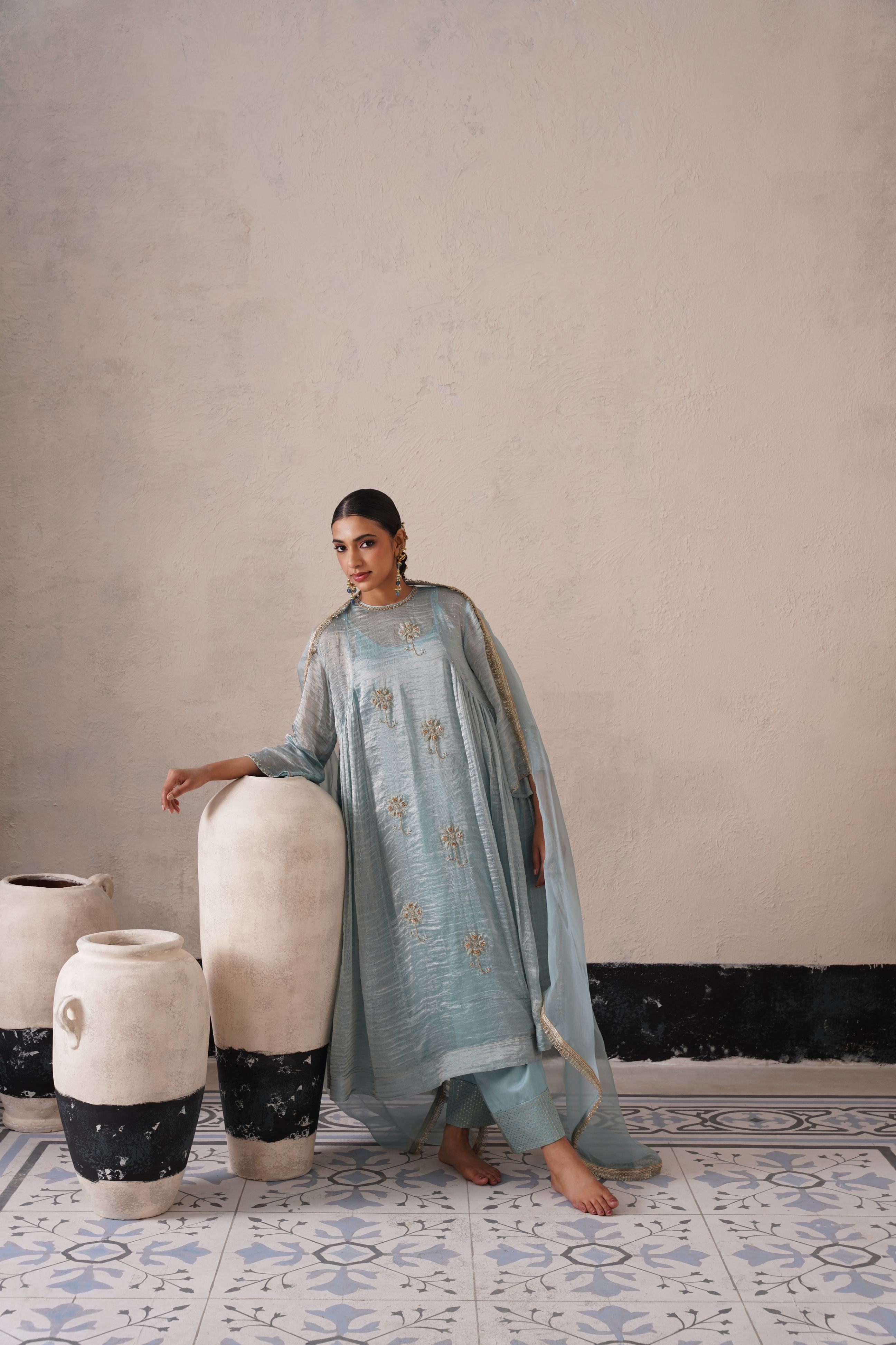 POWDER BLUE CURVE PANNEL KURTA