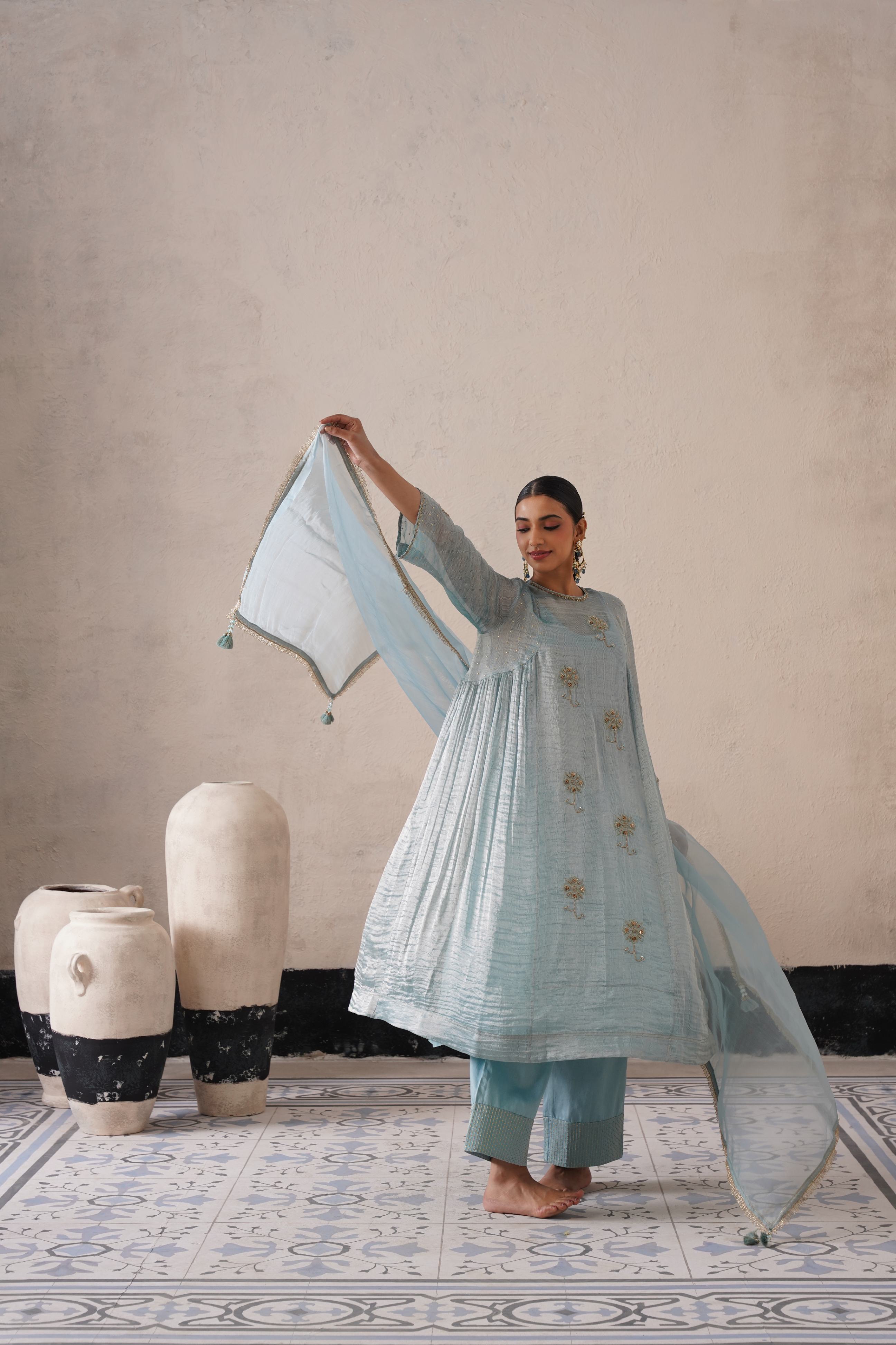 POWDER BLUE CURVE PANNEL KURTA