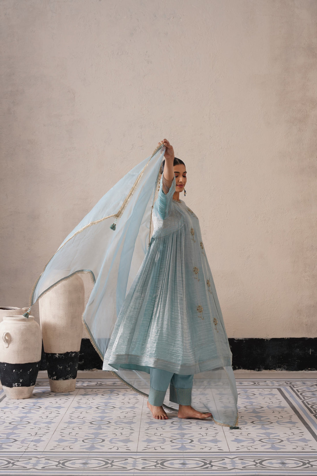 POWDER BLUE CURVE PANNEL KURTA