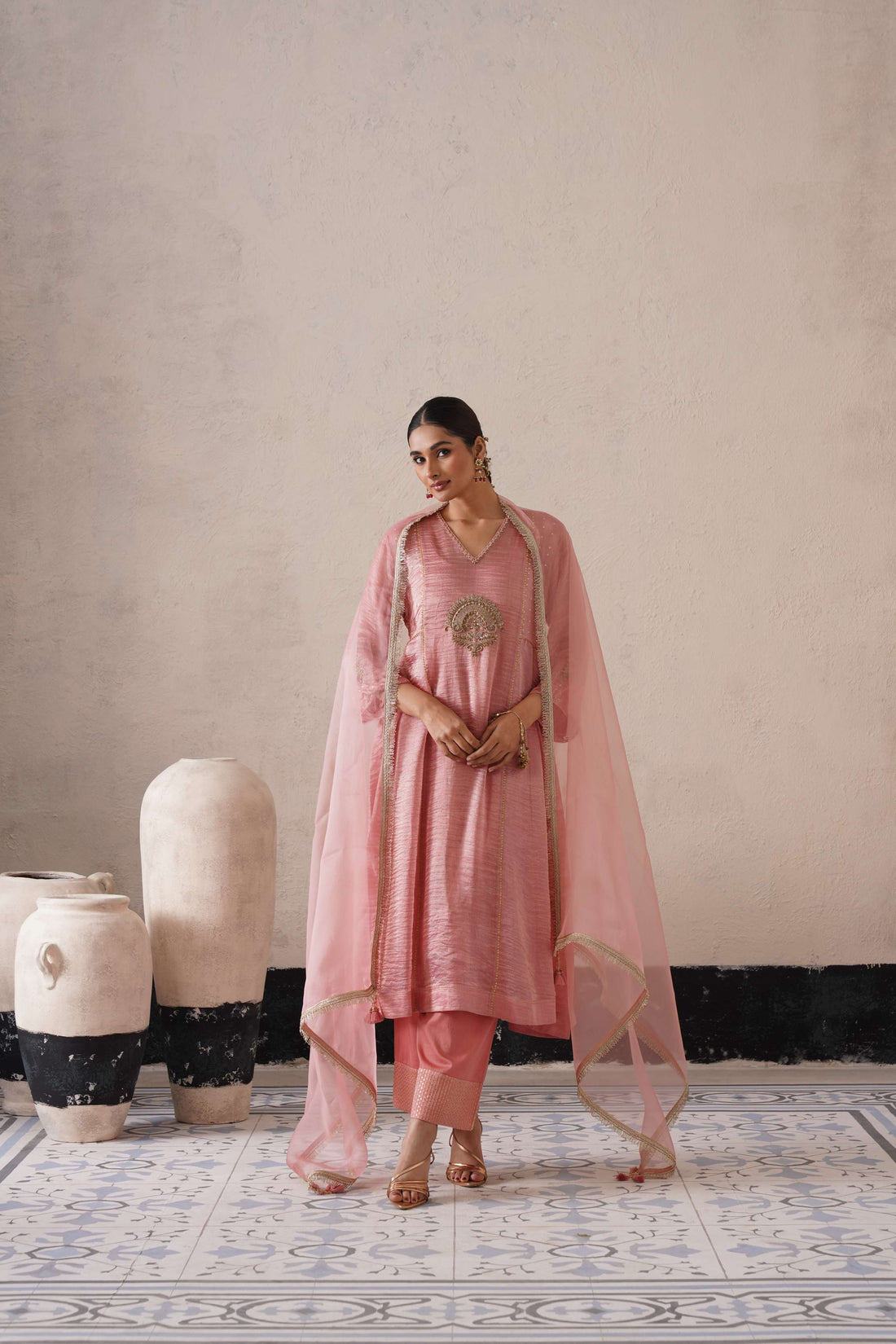 BLUSH APRICOT PANNEL ALINE KURTA