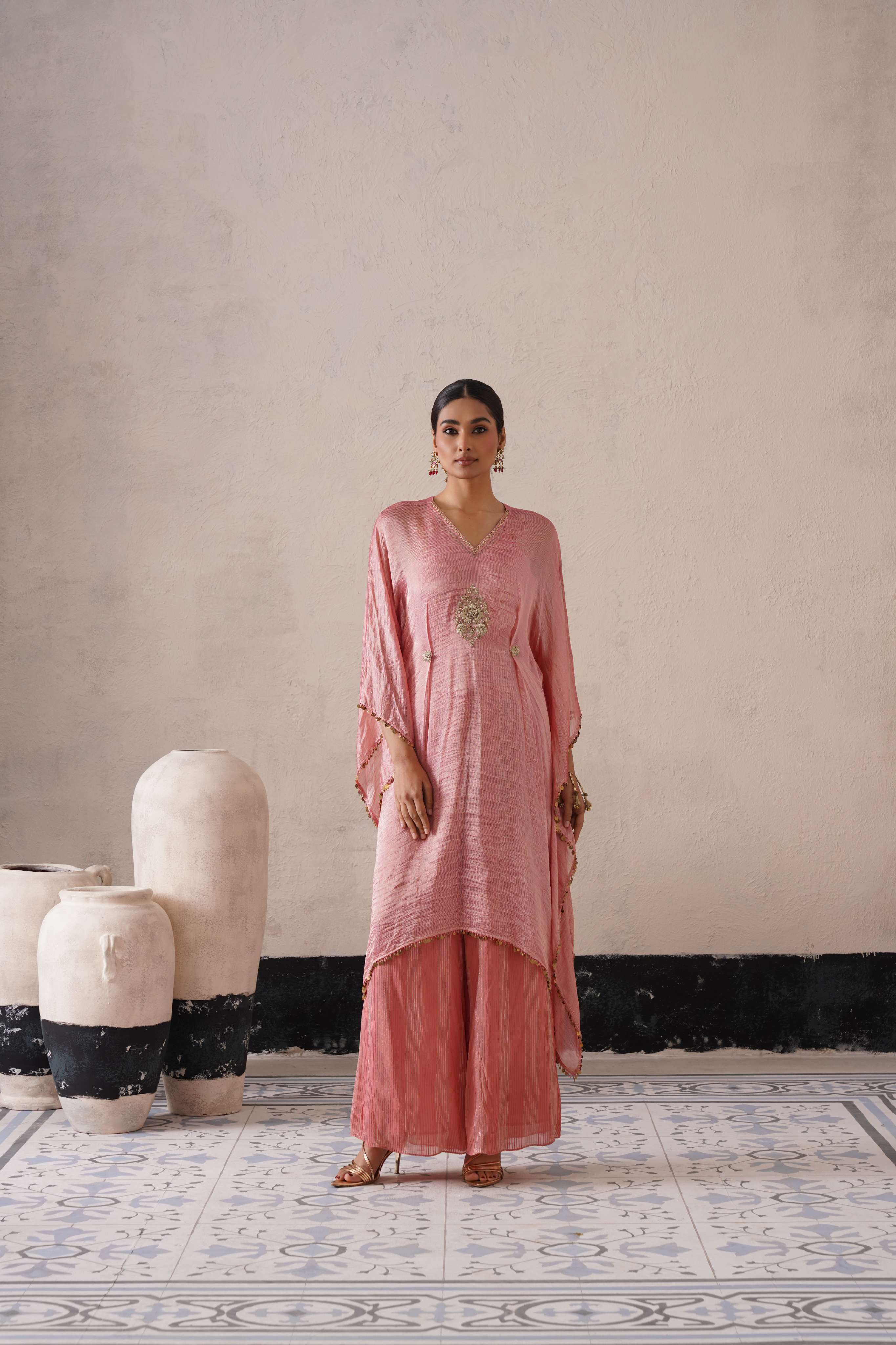 BLUSH APRICOT LONG KAFTAN SET