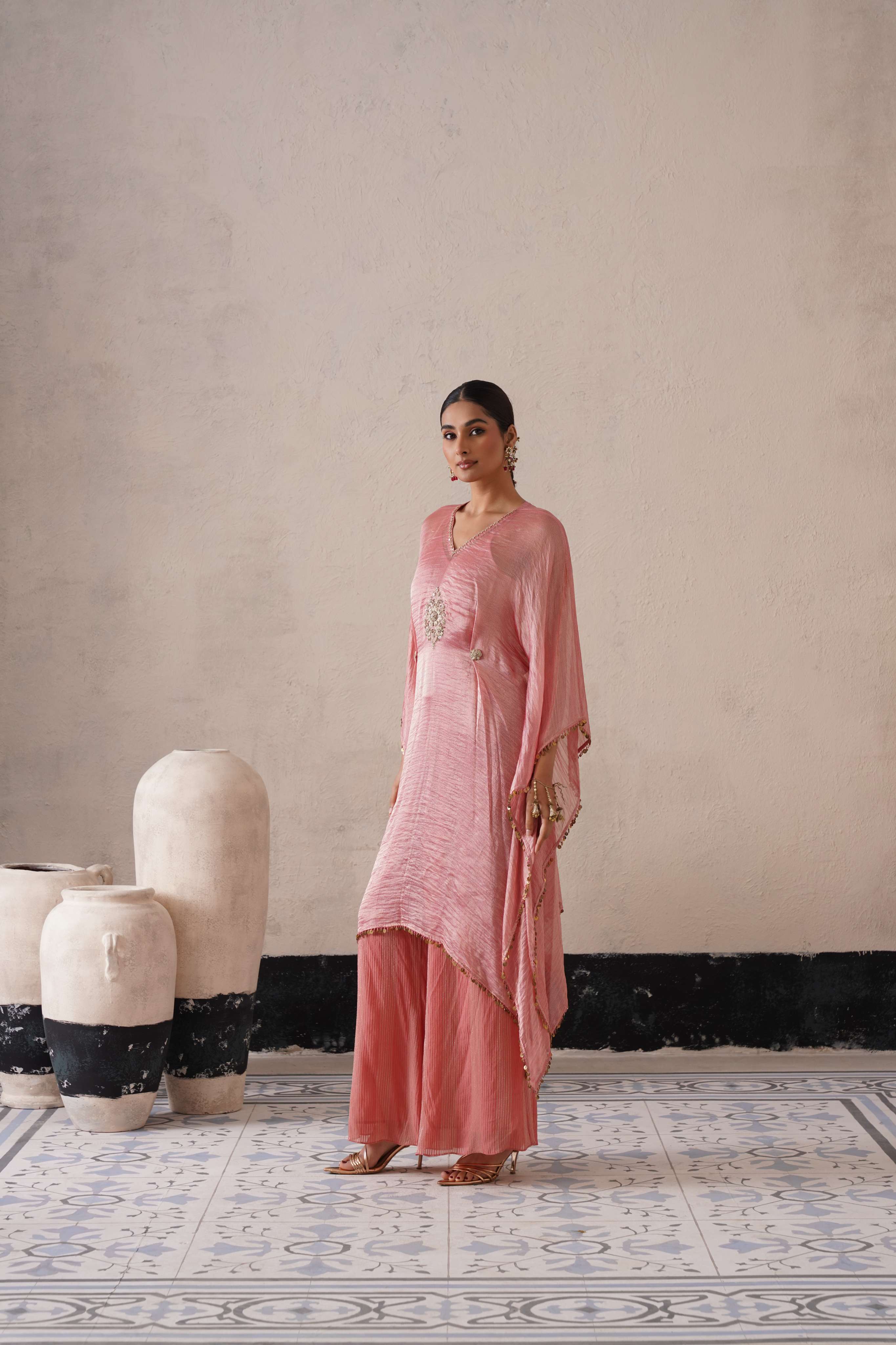 BLUSH APRICOT LONG KAFTAN SET