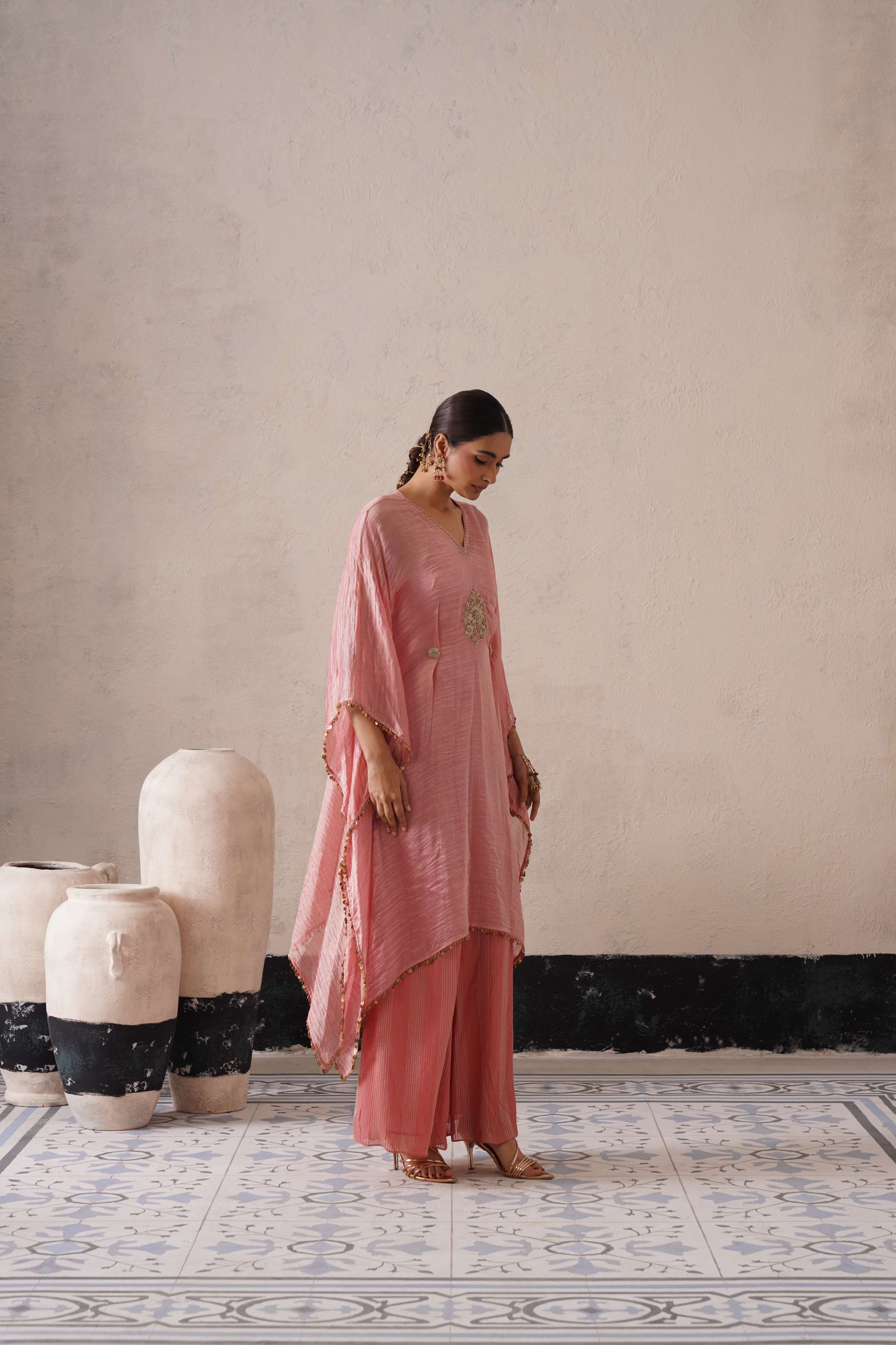 BLUSH APRICOT LONG KAFTAN SET