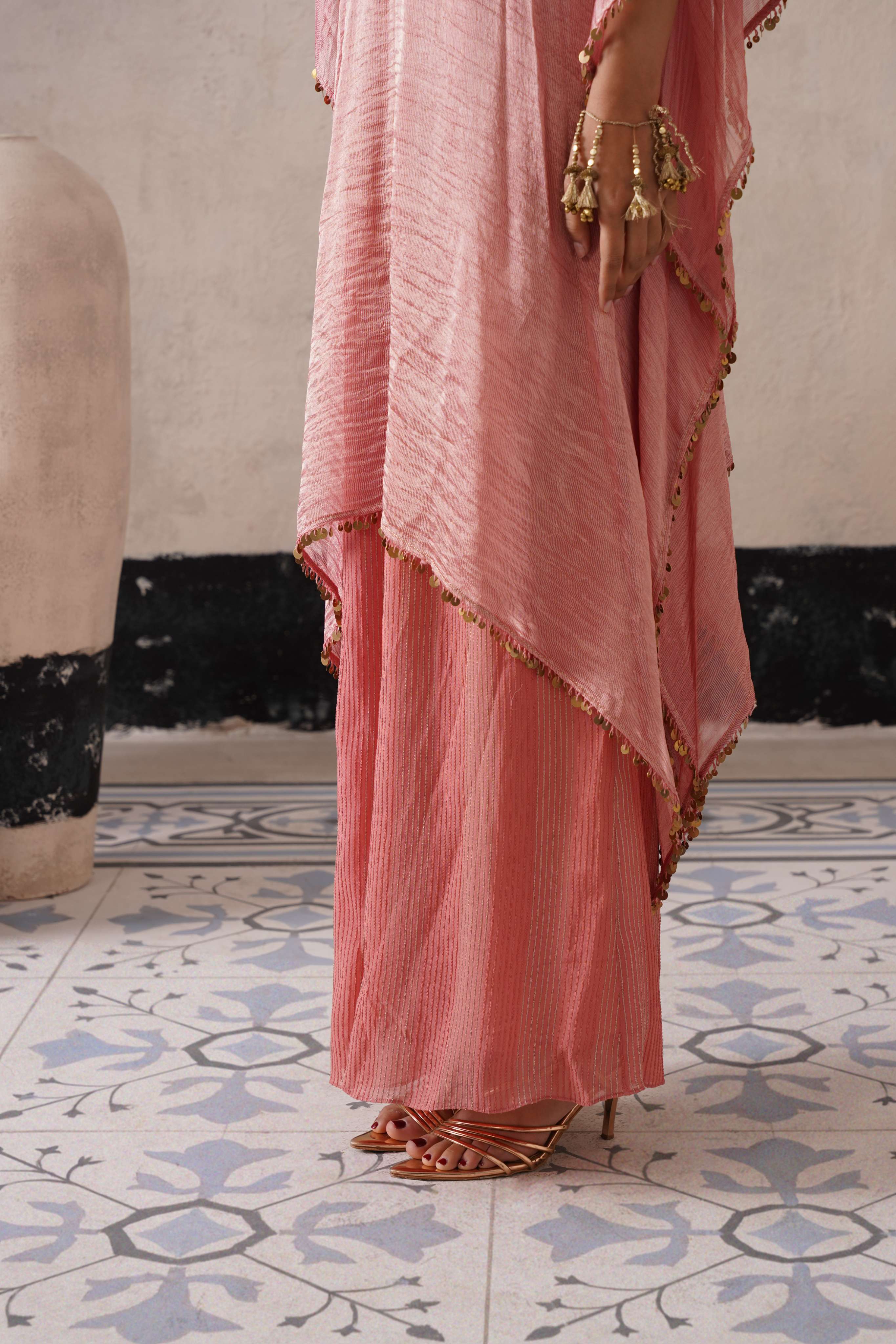 BLUSH APRICOT LONG KAFTAN SET