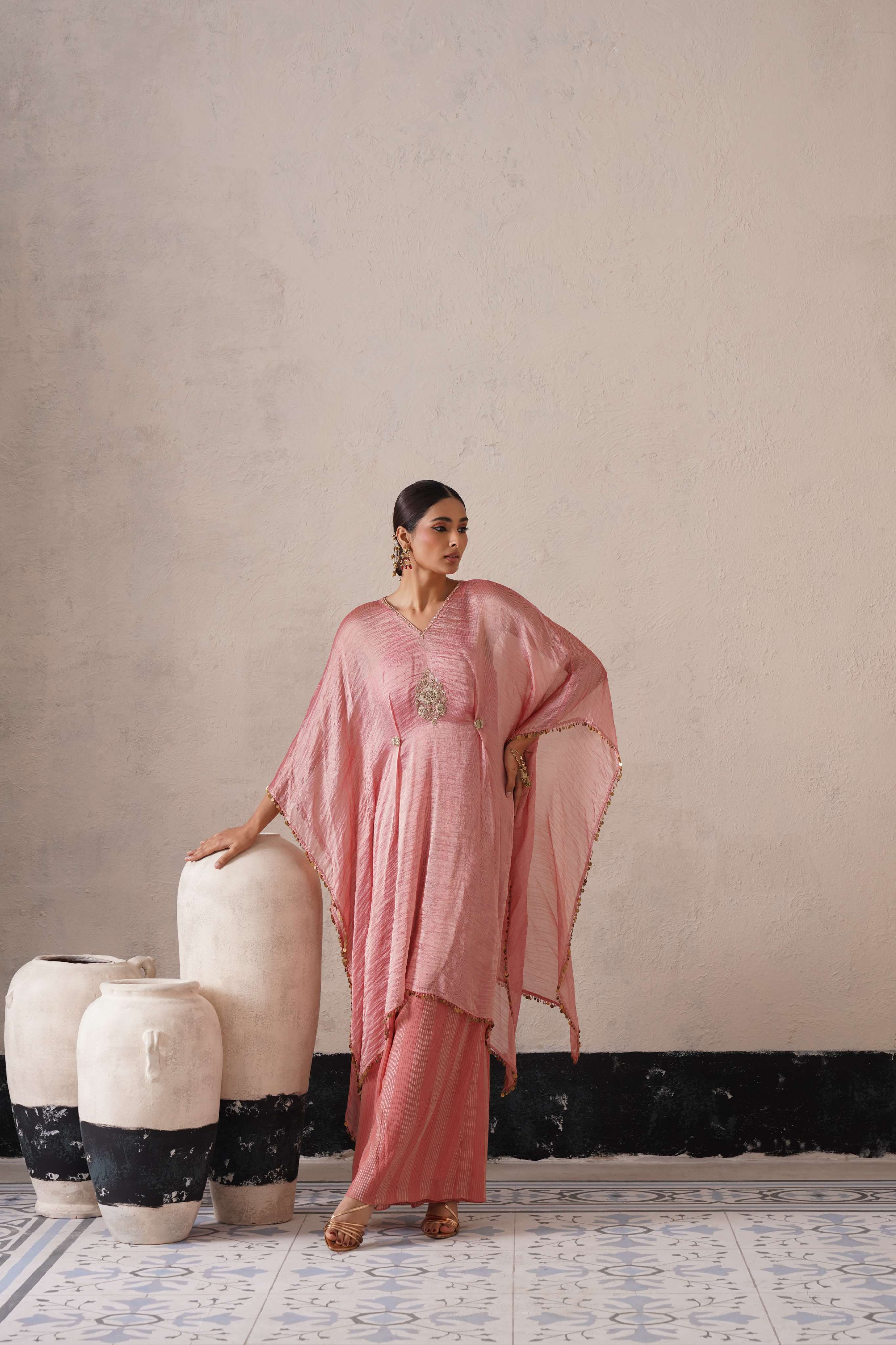 BLUSH APRICOT LONG KAFTAN SET