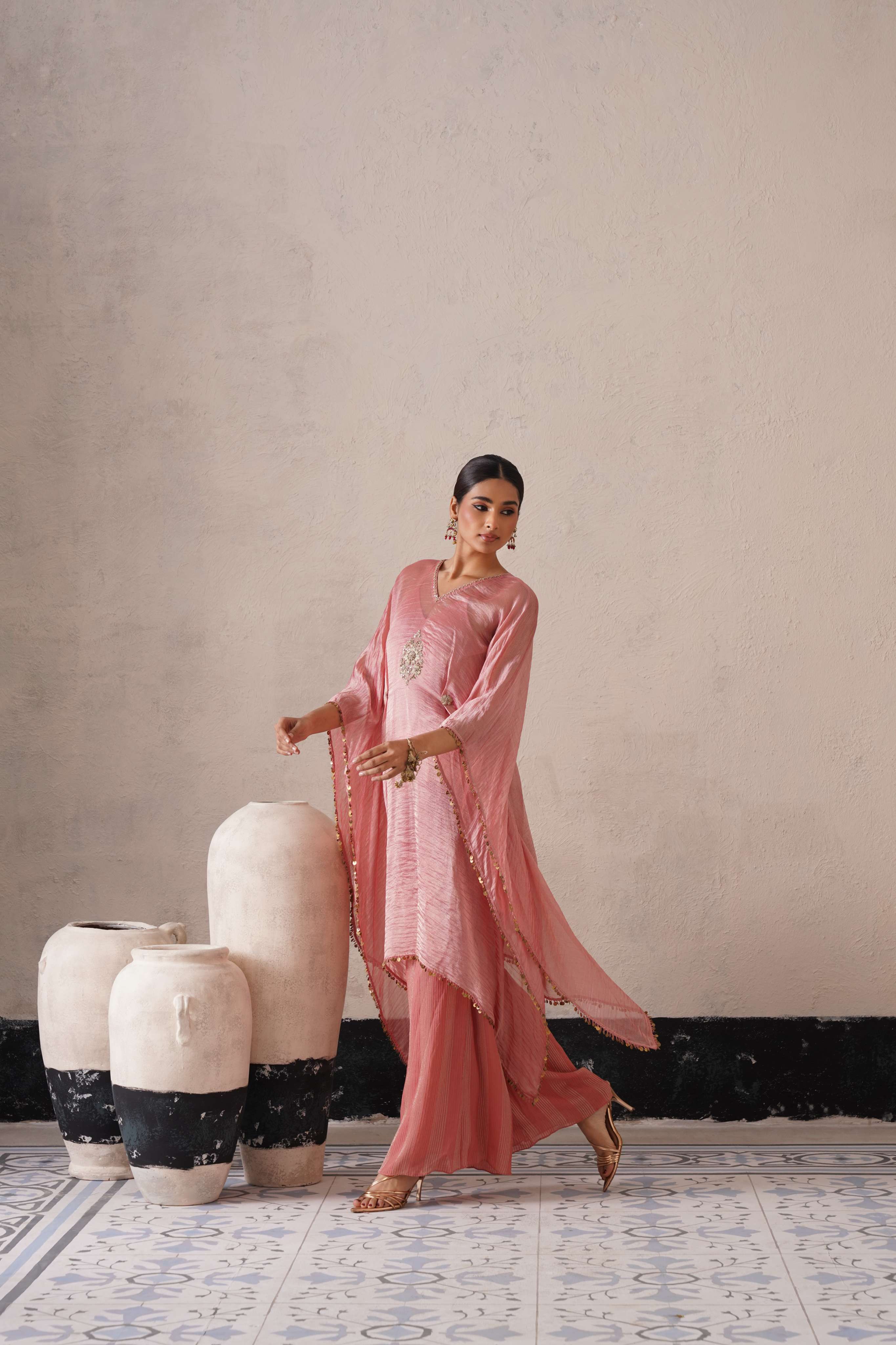 BLUSH APRICOT LONG KAFTAN SET