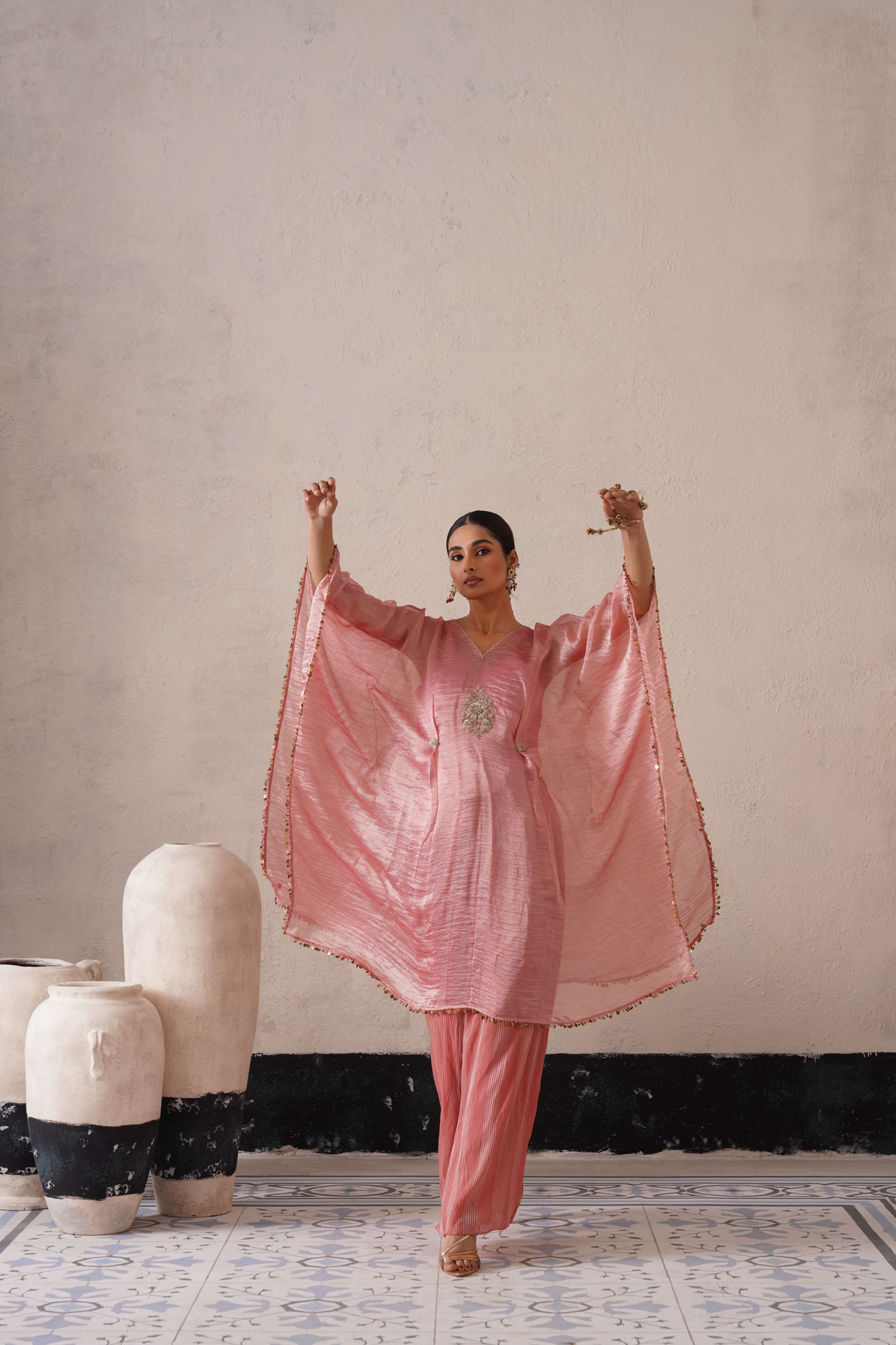 BLUSH APRICOT LONG KAFTAN SET