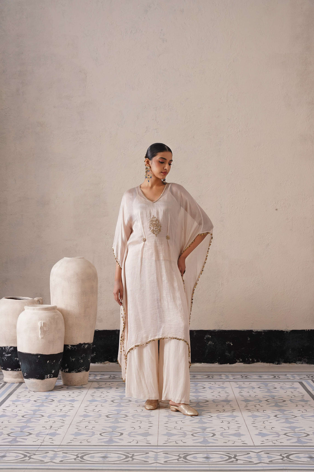 DUTCH IVORY LONG KAFTAN SET