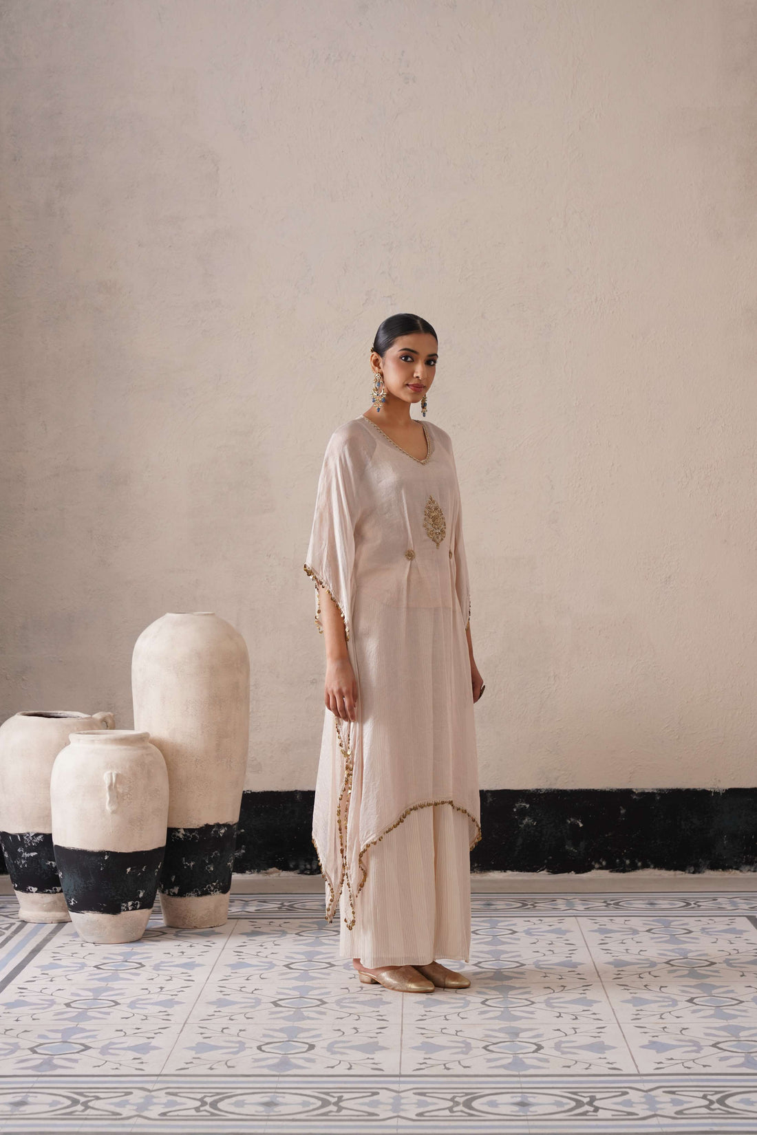 DUTCH IVORY LONG KAFTAN SET
