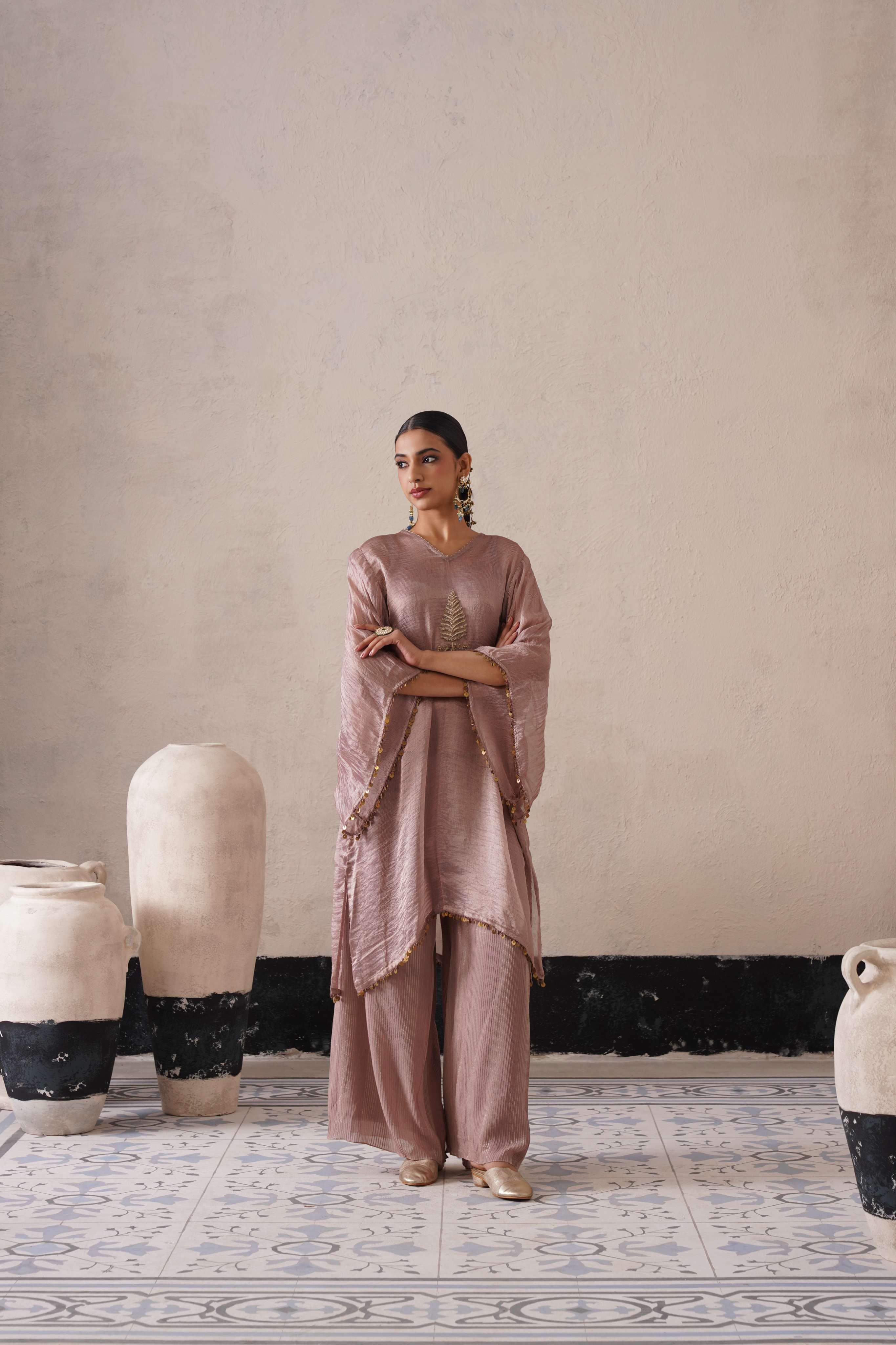 DUSTY MAUVE LONG KAFTAN SET