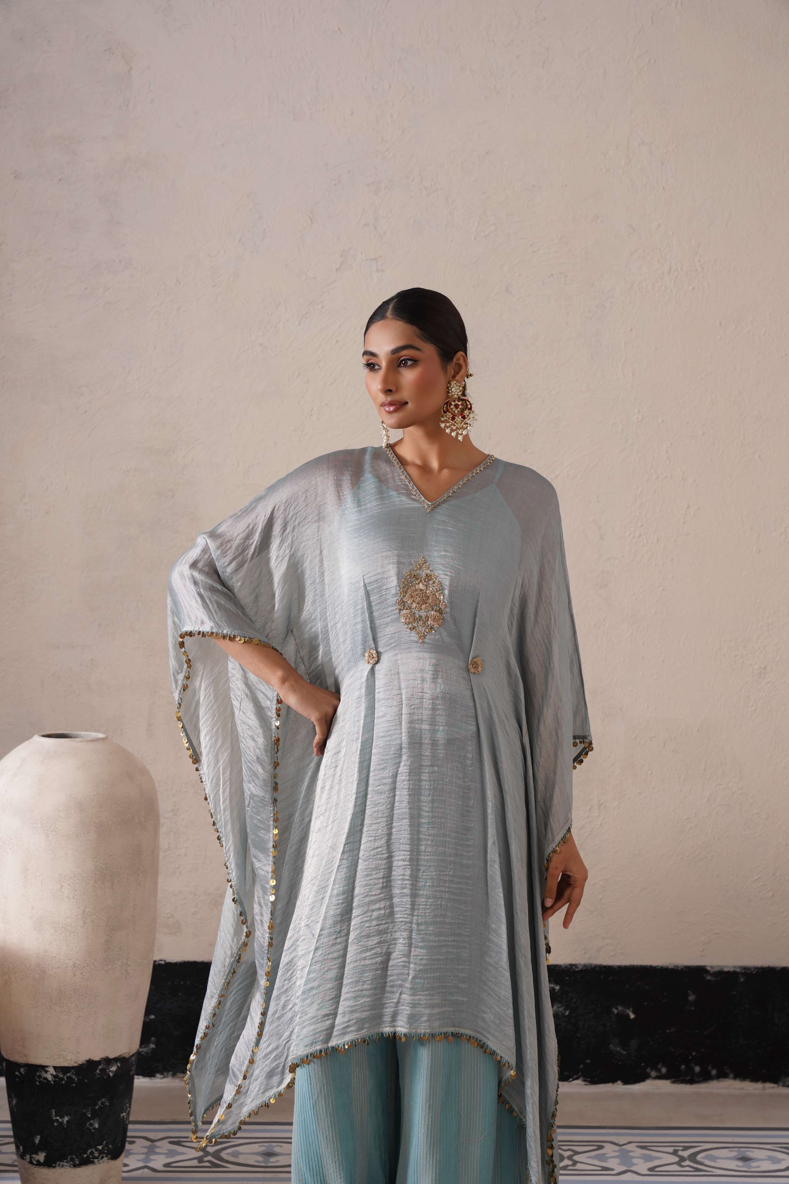 POWDER BLUE LONG KAFTAN SET