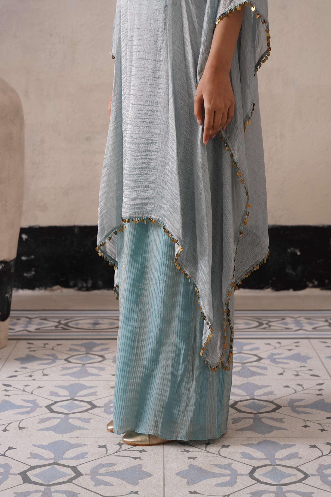 POWDER BLUE LONG KAFTAN SET