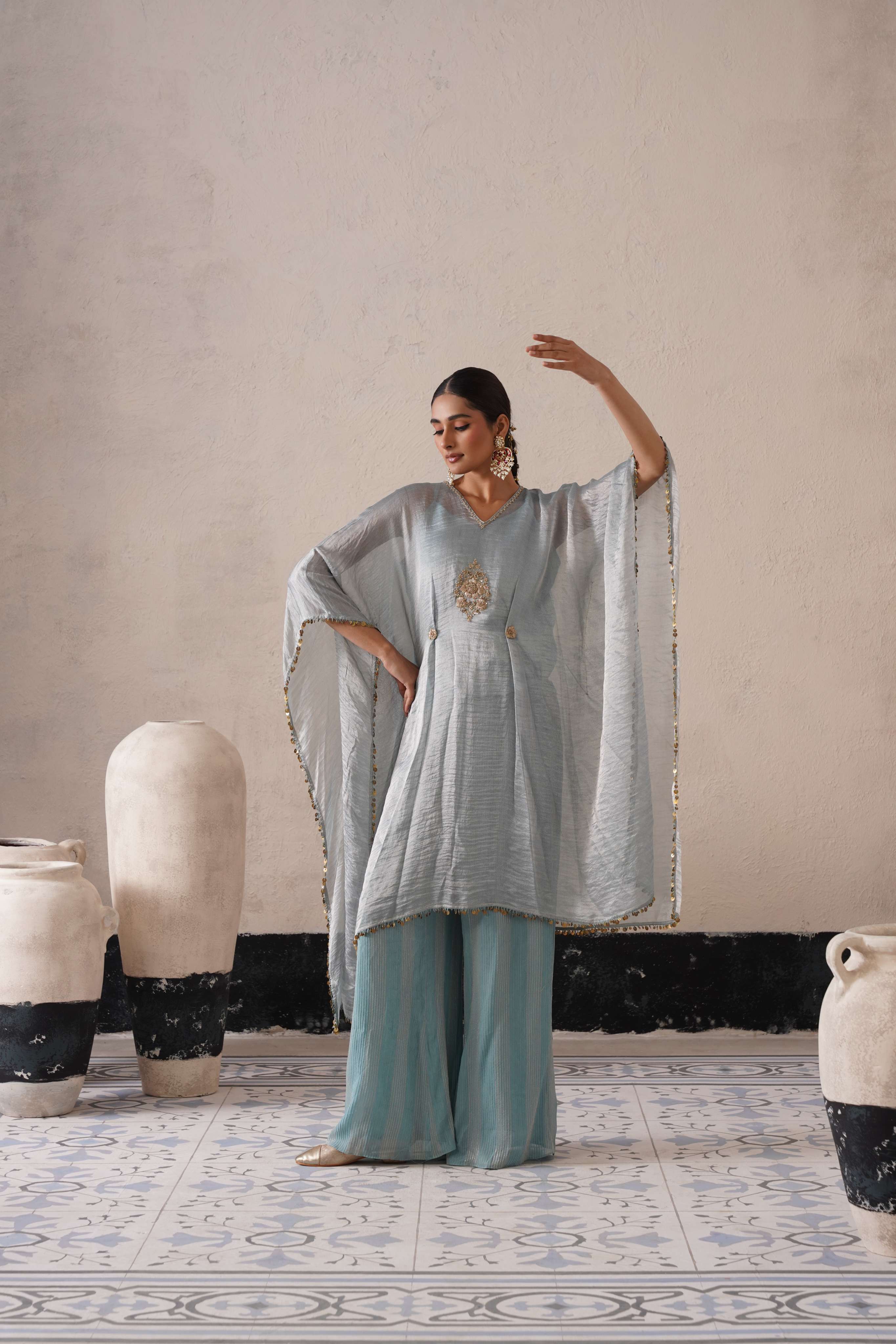 POWDER BLUE LONG KAFTAN SET
