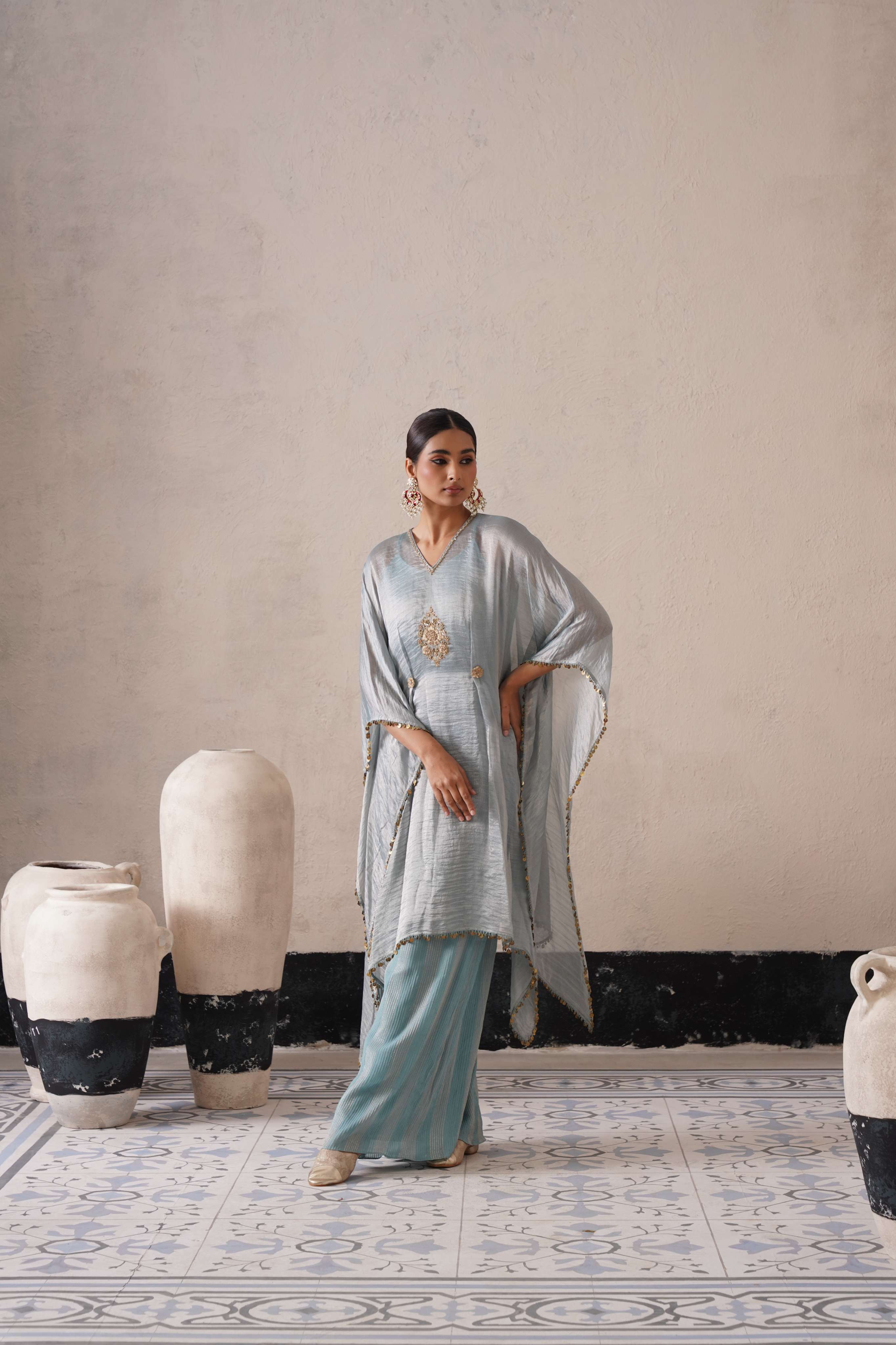 POWDER BLUE LONG KAFTAN SET