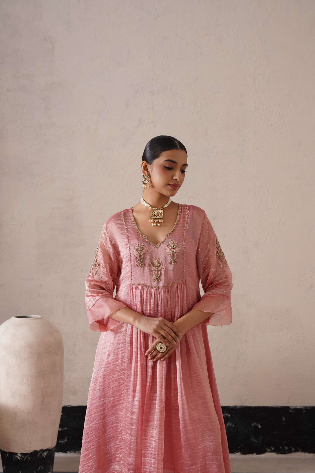 BLUSH APRICOT GATHERS  KURTA