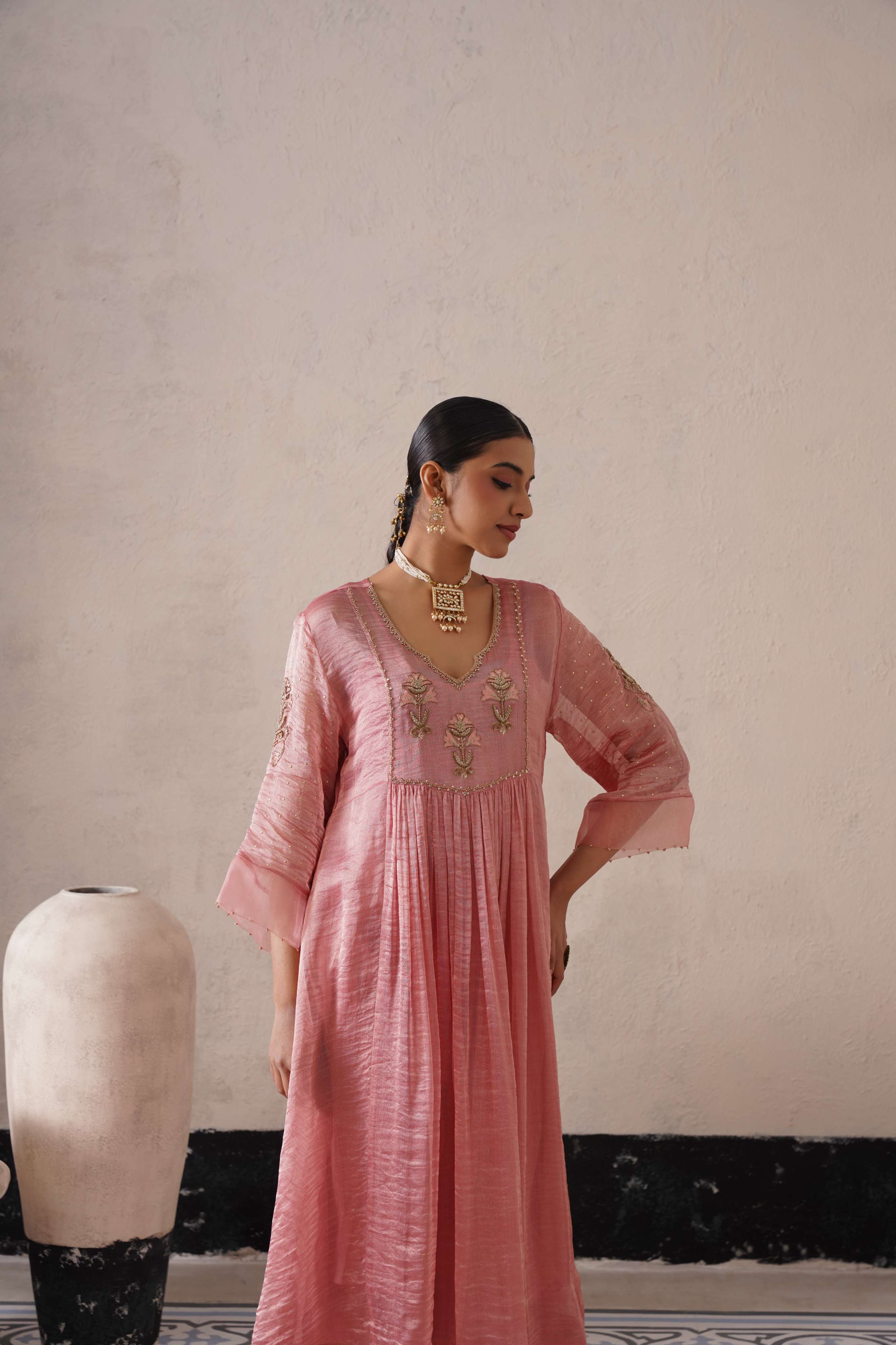 BLUSH APRICOT GATHERS  KURTA