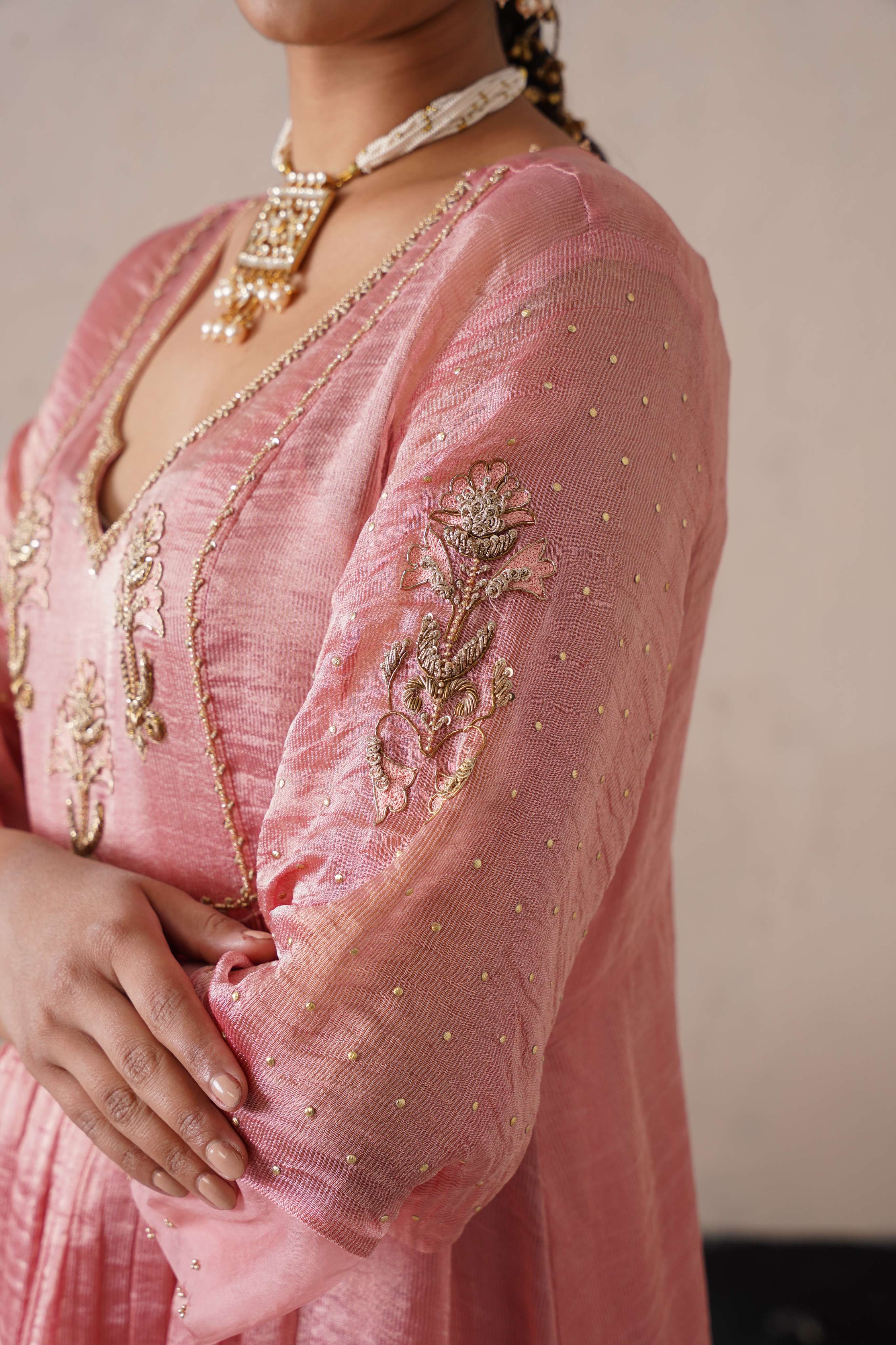 BLUSH APRICOT GATHERS  KURTA