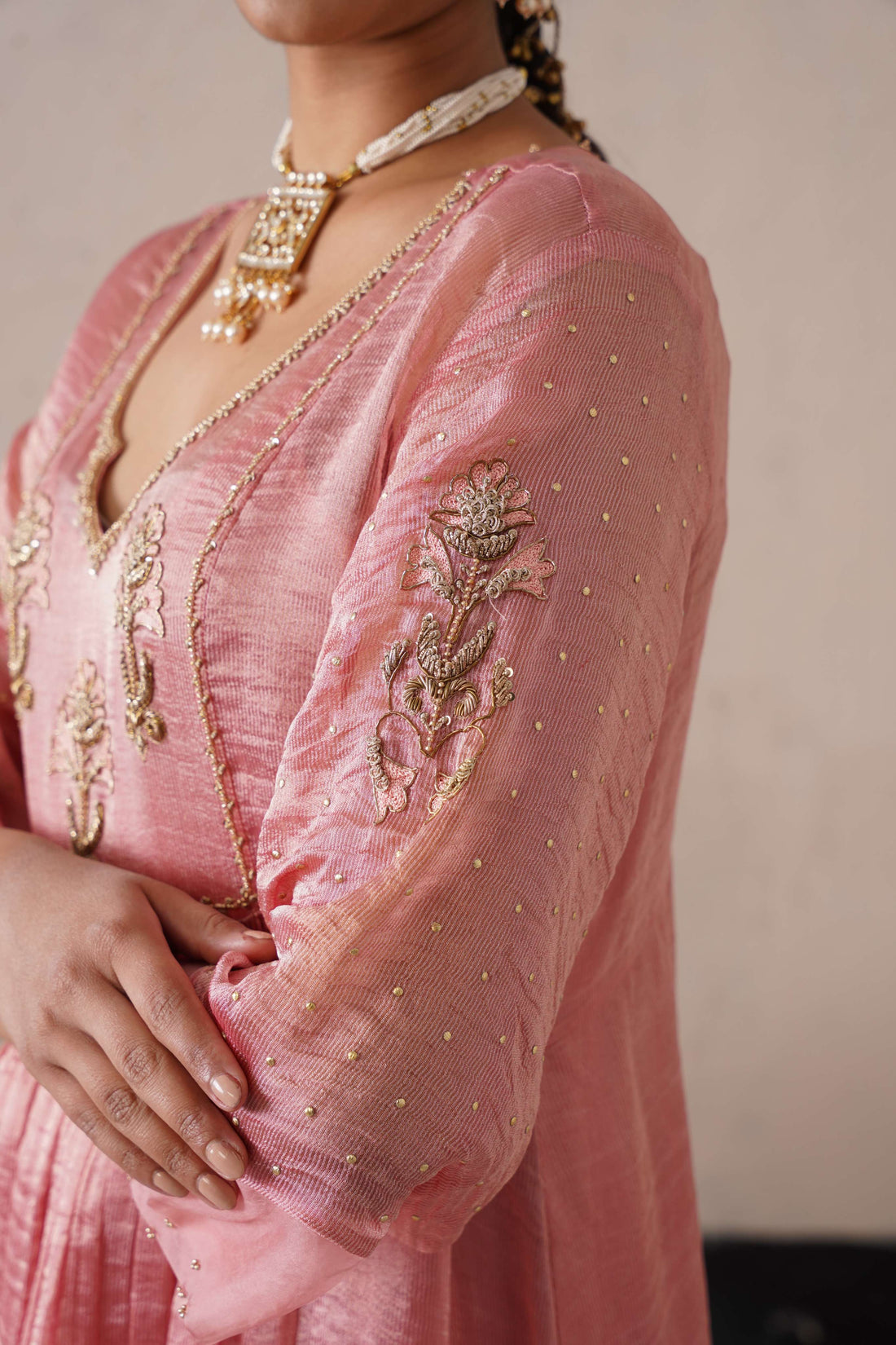 BLUSH APRICOT GATHERS  KURTA