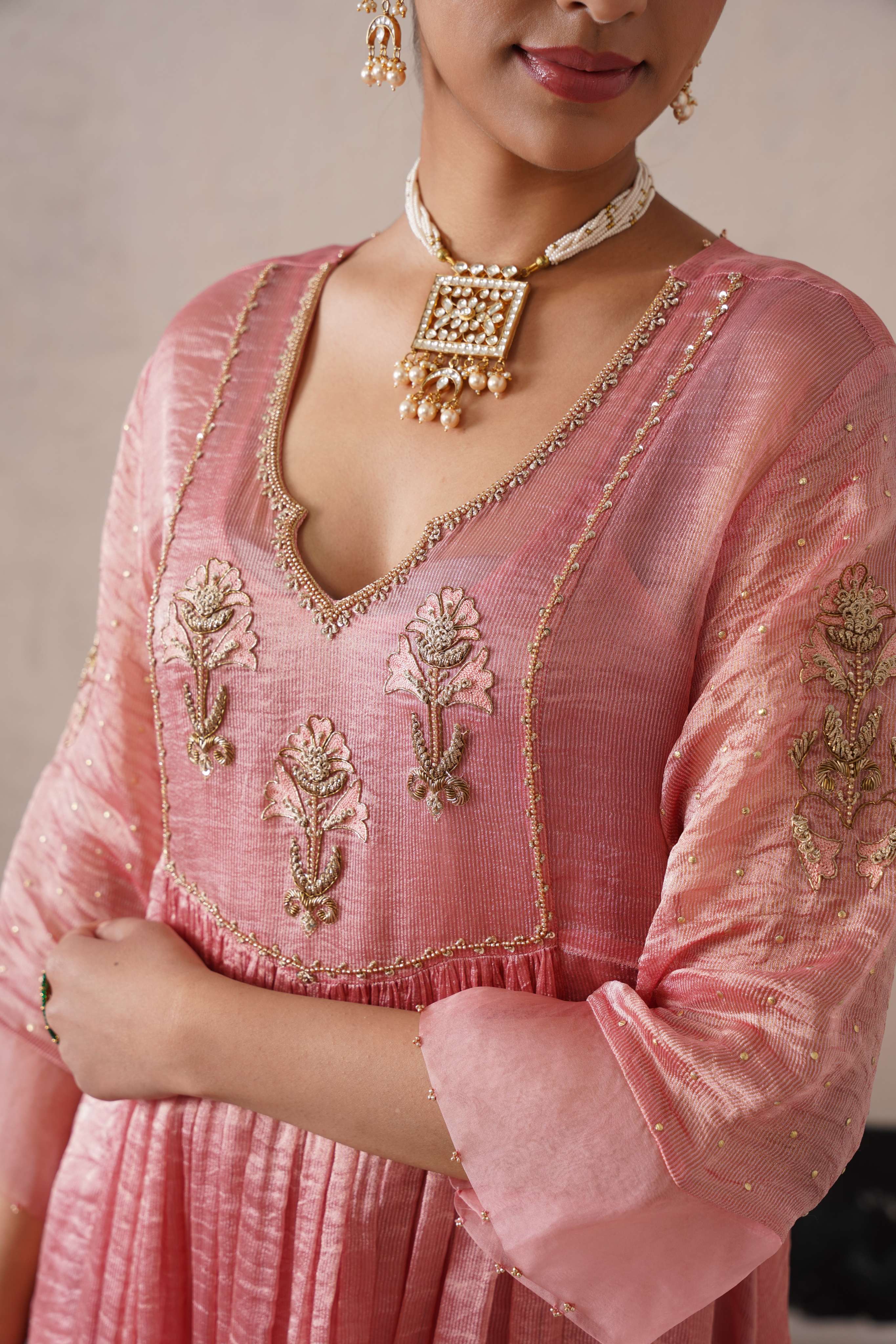 BLUSH APRICOT GATHERS  KURTA