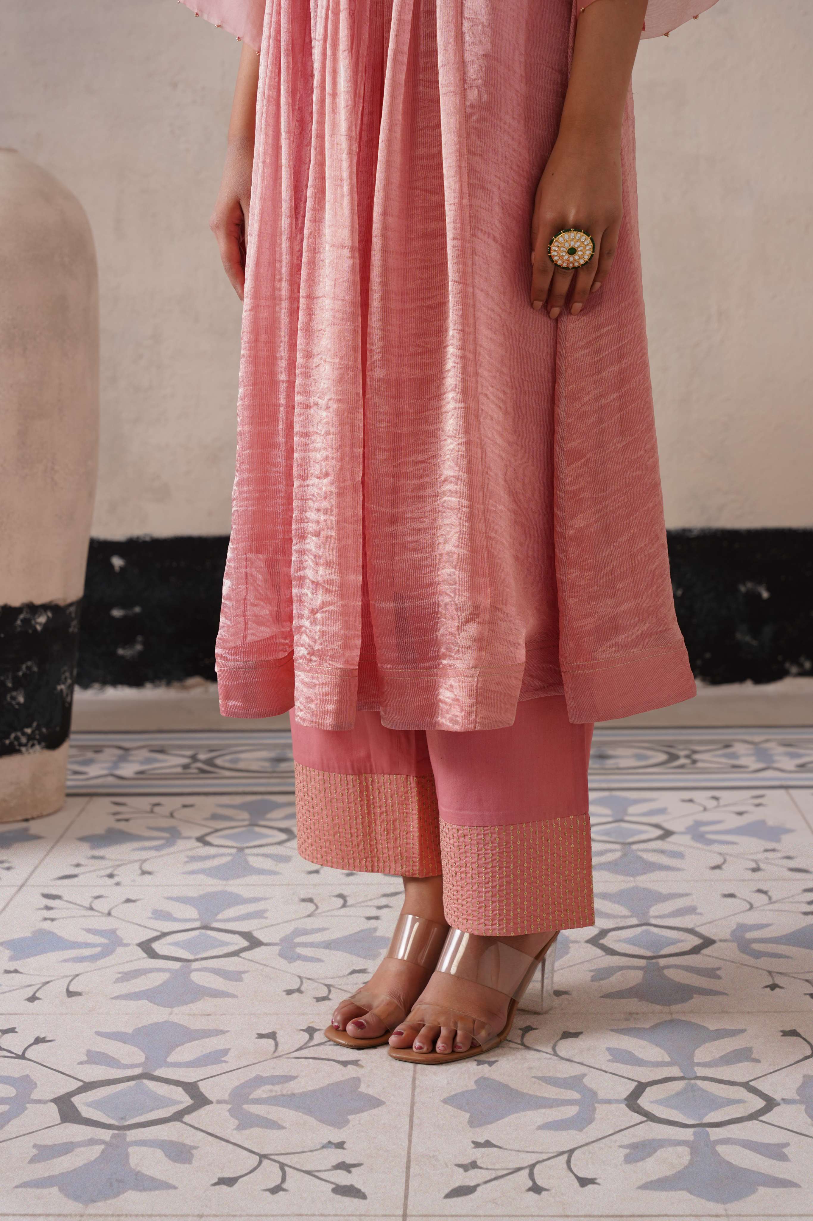 BLUSH APRICOT GATHERS  KURTA