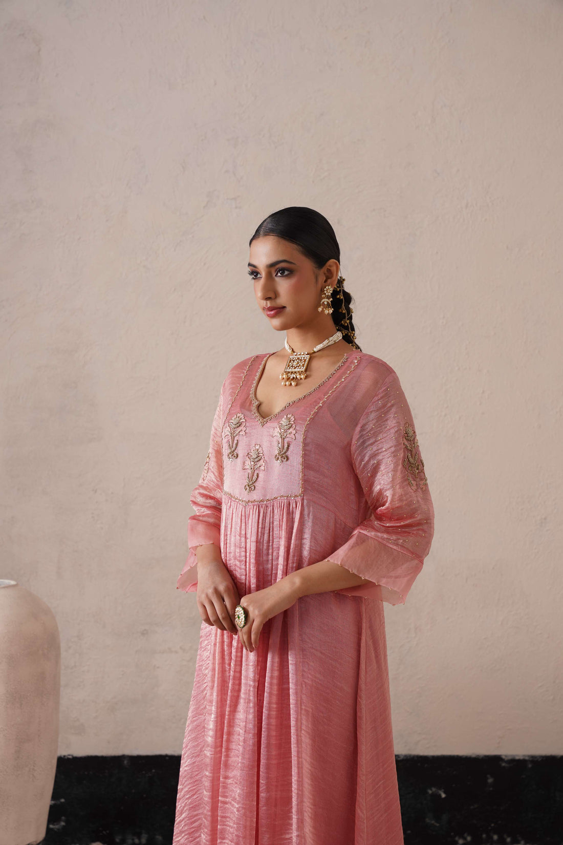 BLUSH APRICOT GATHERS  KURTA