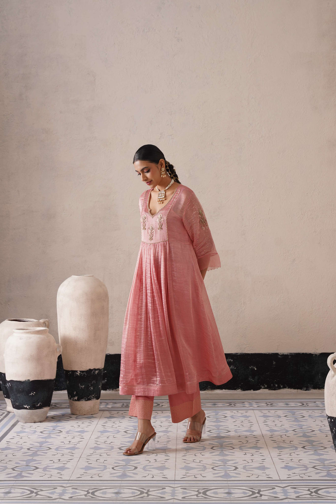 BLUSH APRICOT GATHERS  KURTA