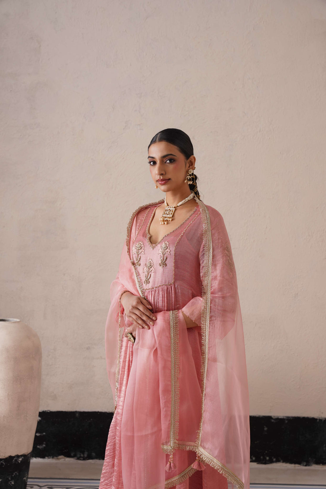 BLUSH APRICOT GATHERS  KURTA