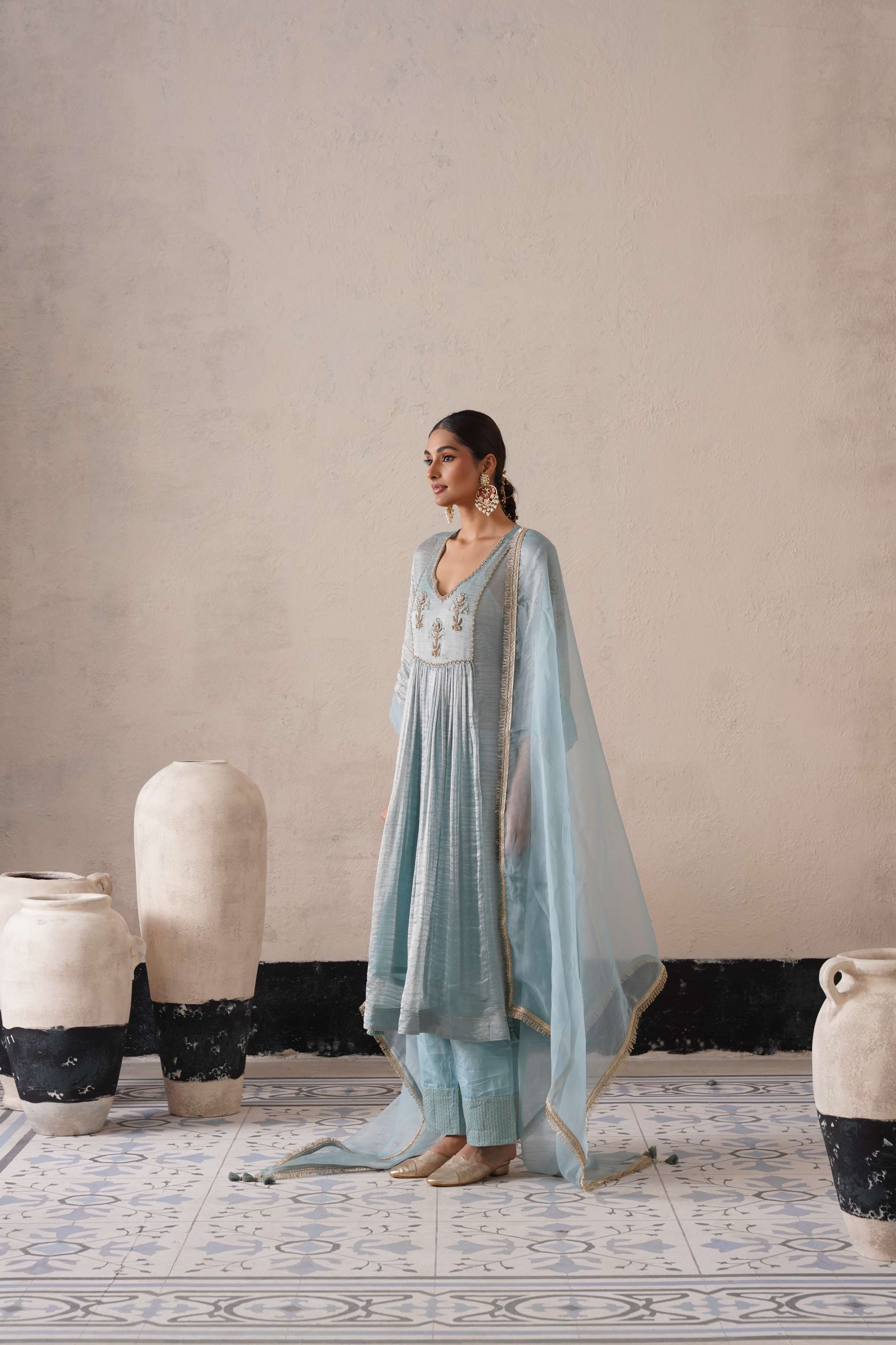 POWDER BLUE GATHERS KURTA