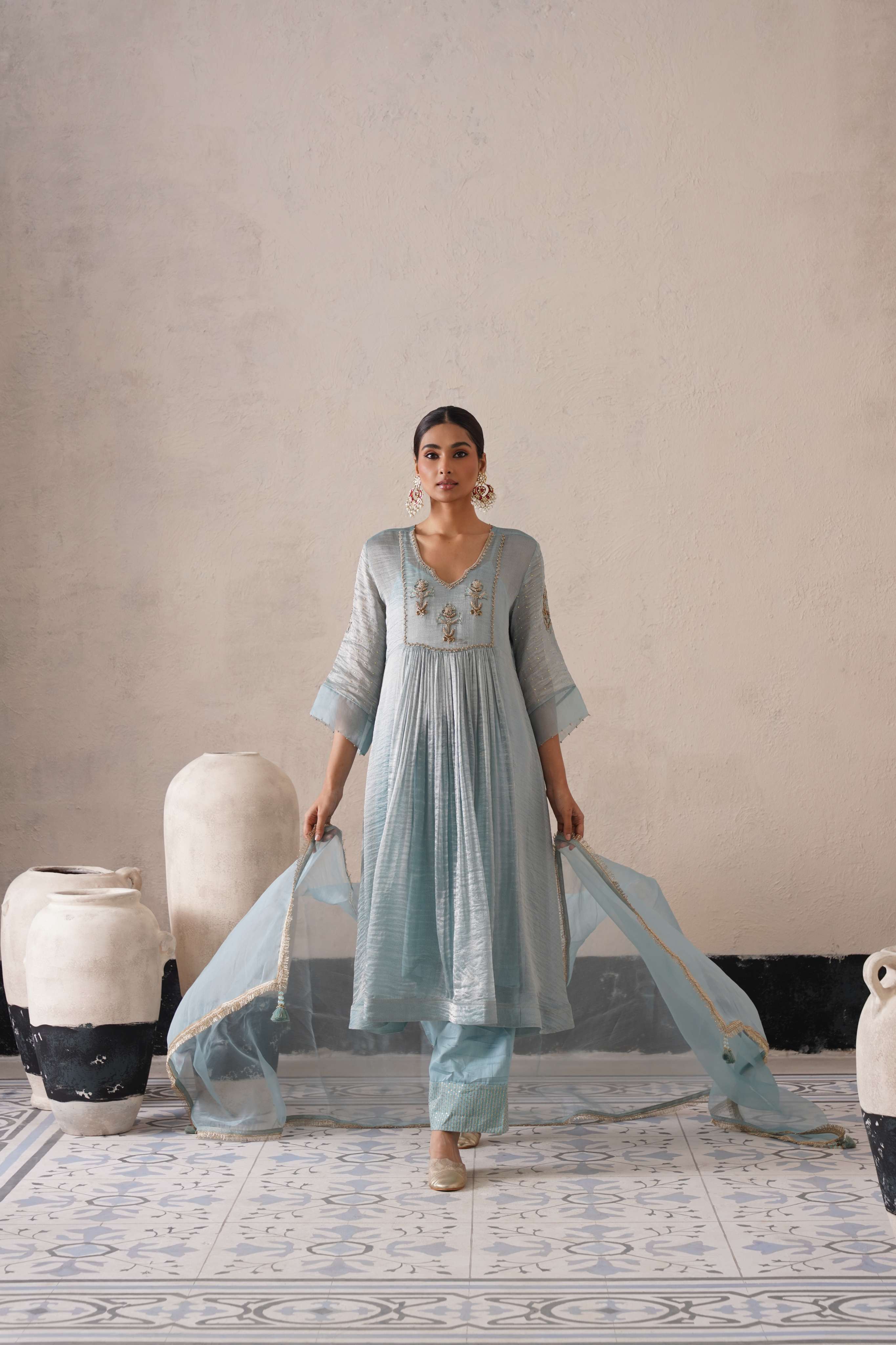 POWDER BLUE GATHERS KURTA