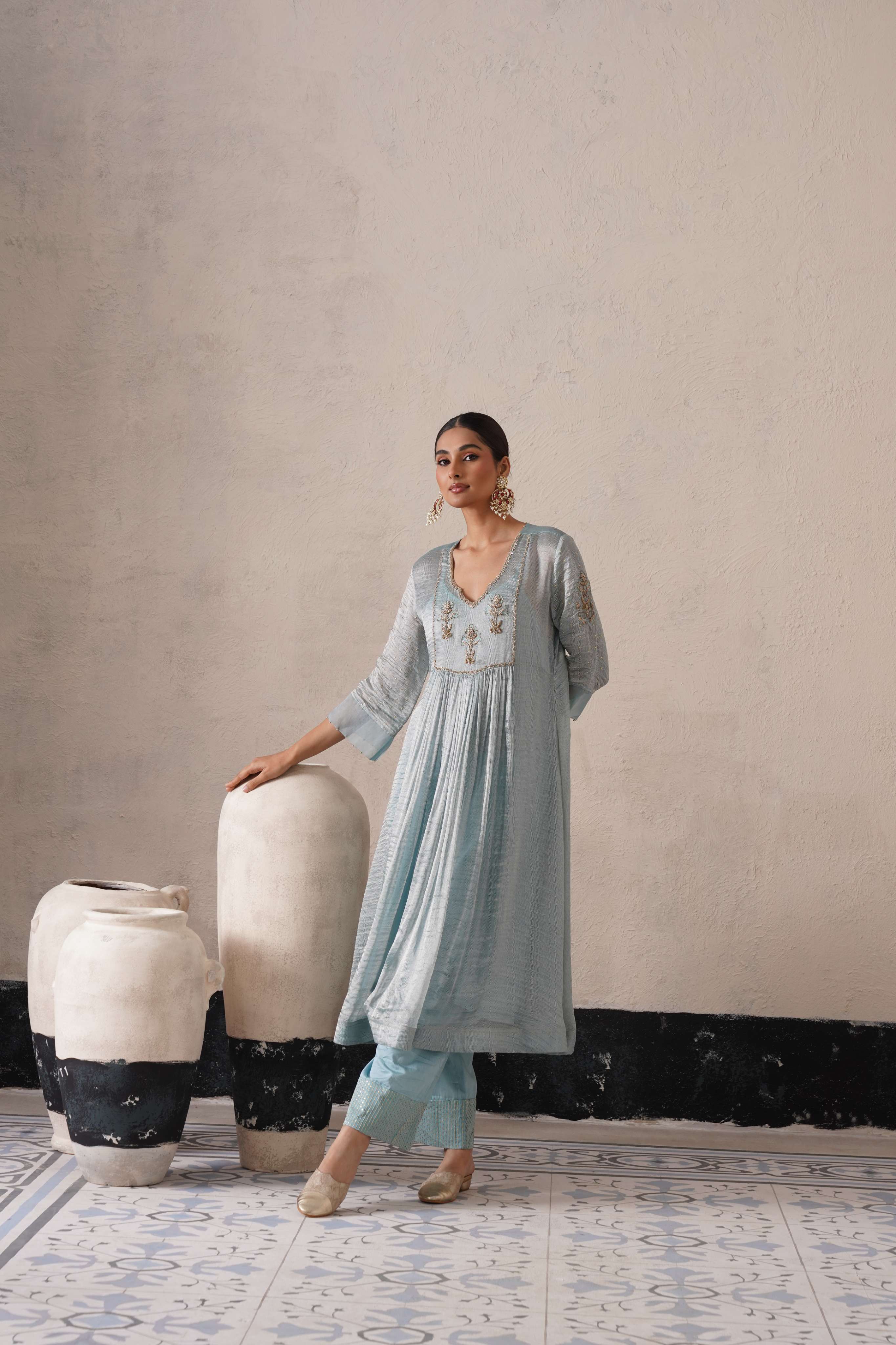POWDER BLUE GATHERS KURTA
