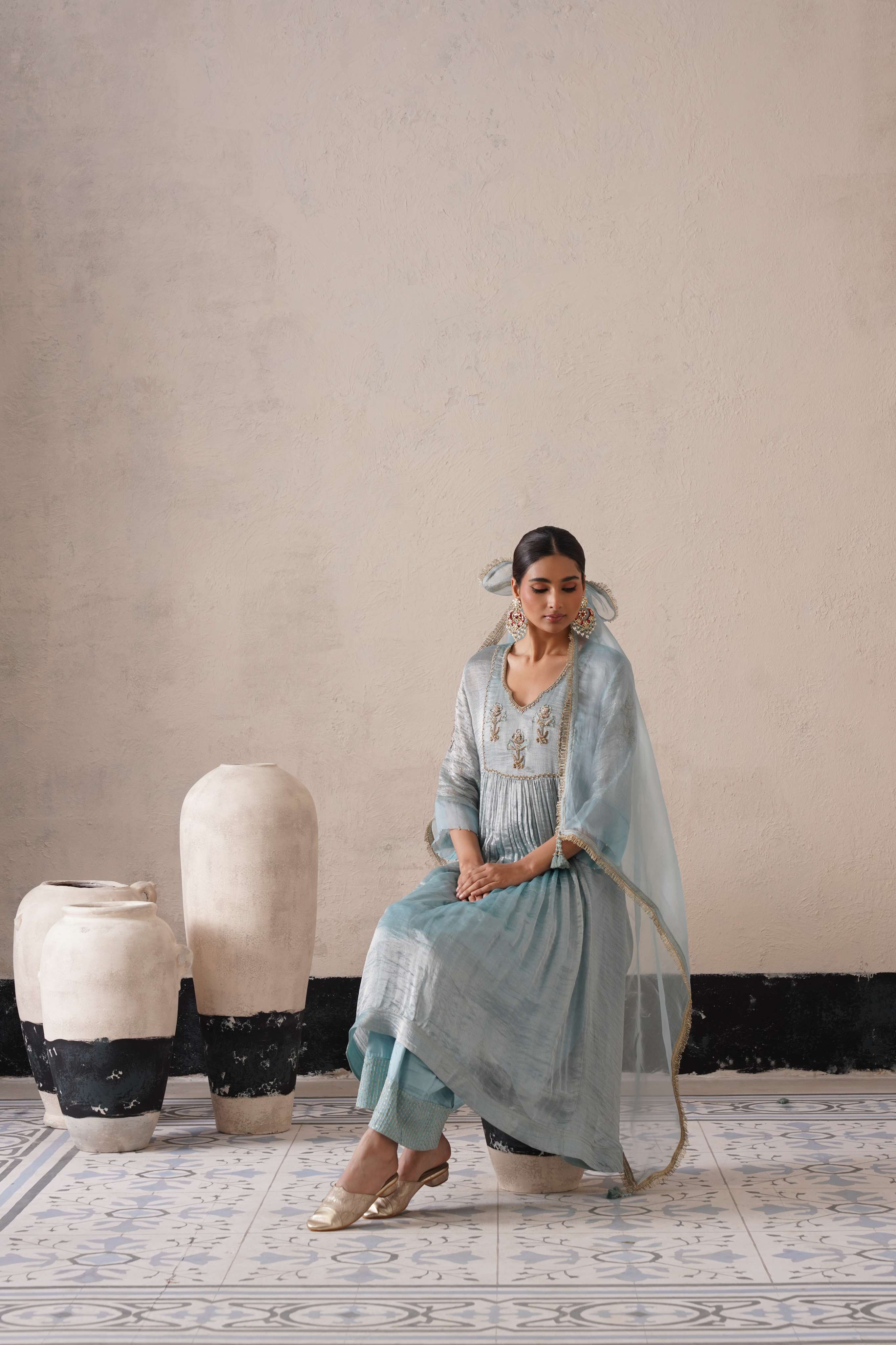 POWDER BLUE GATHERS KURTA