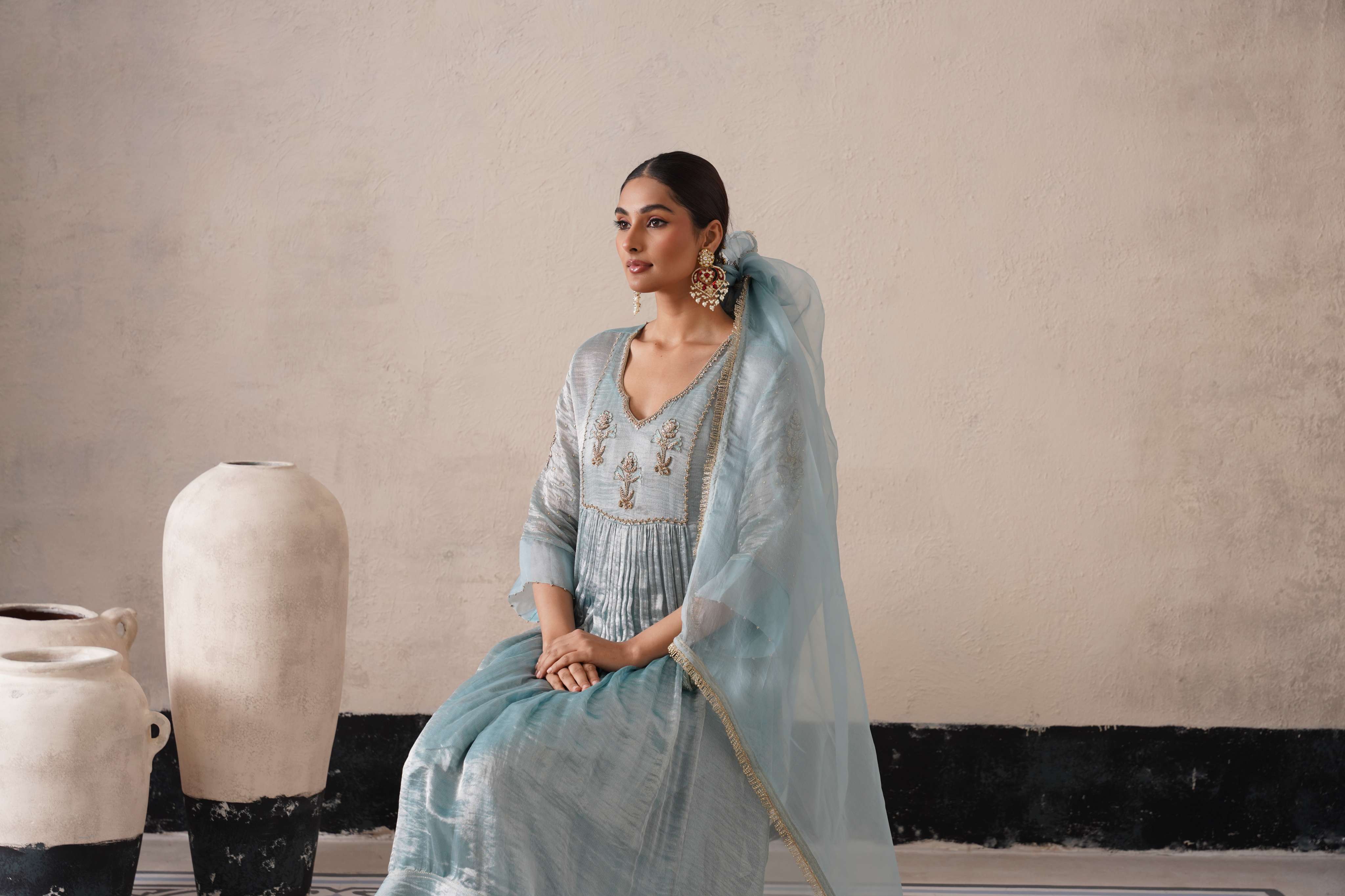 POWDER BLUE GATHERS KURTA