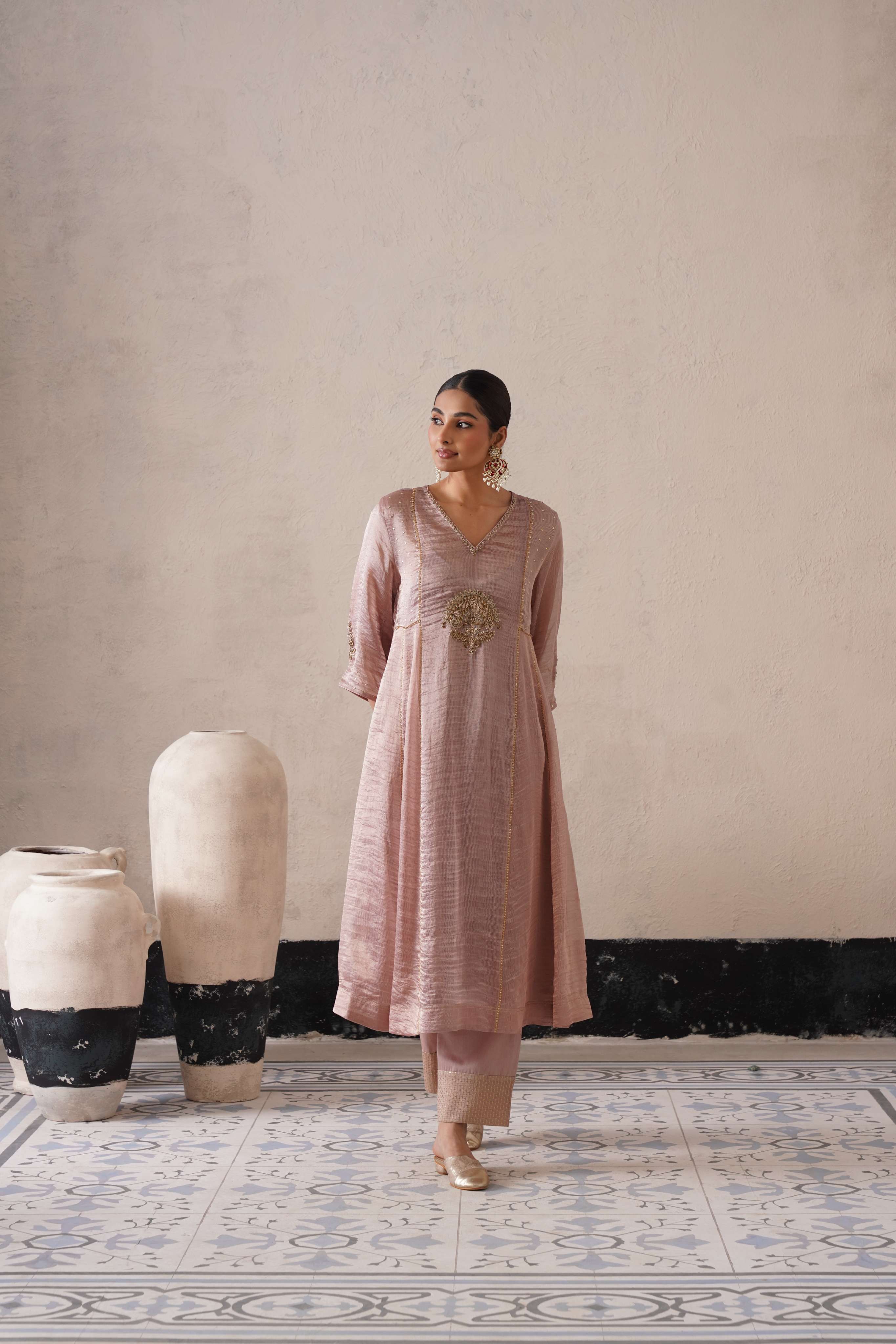 DUSTY MAUVE PANNEL A-LINE KURTA