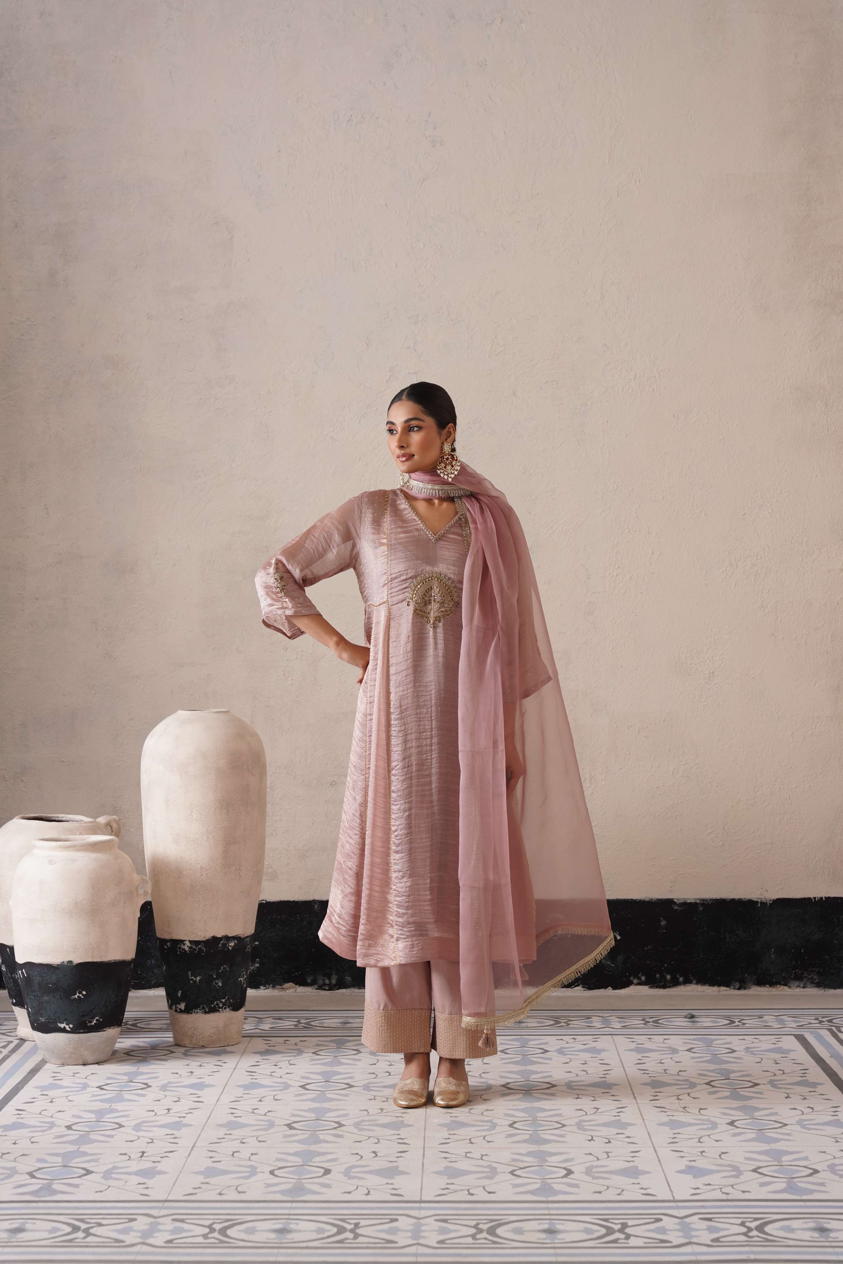 DUSTY MAUVE PANNEL A-LINE KURTA