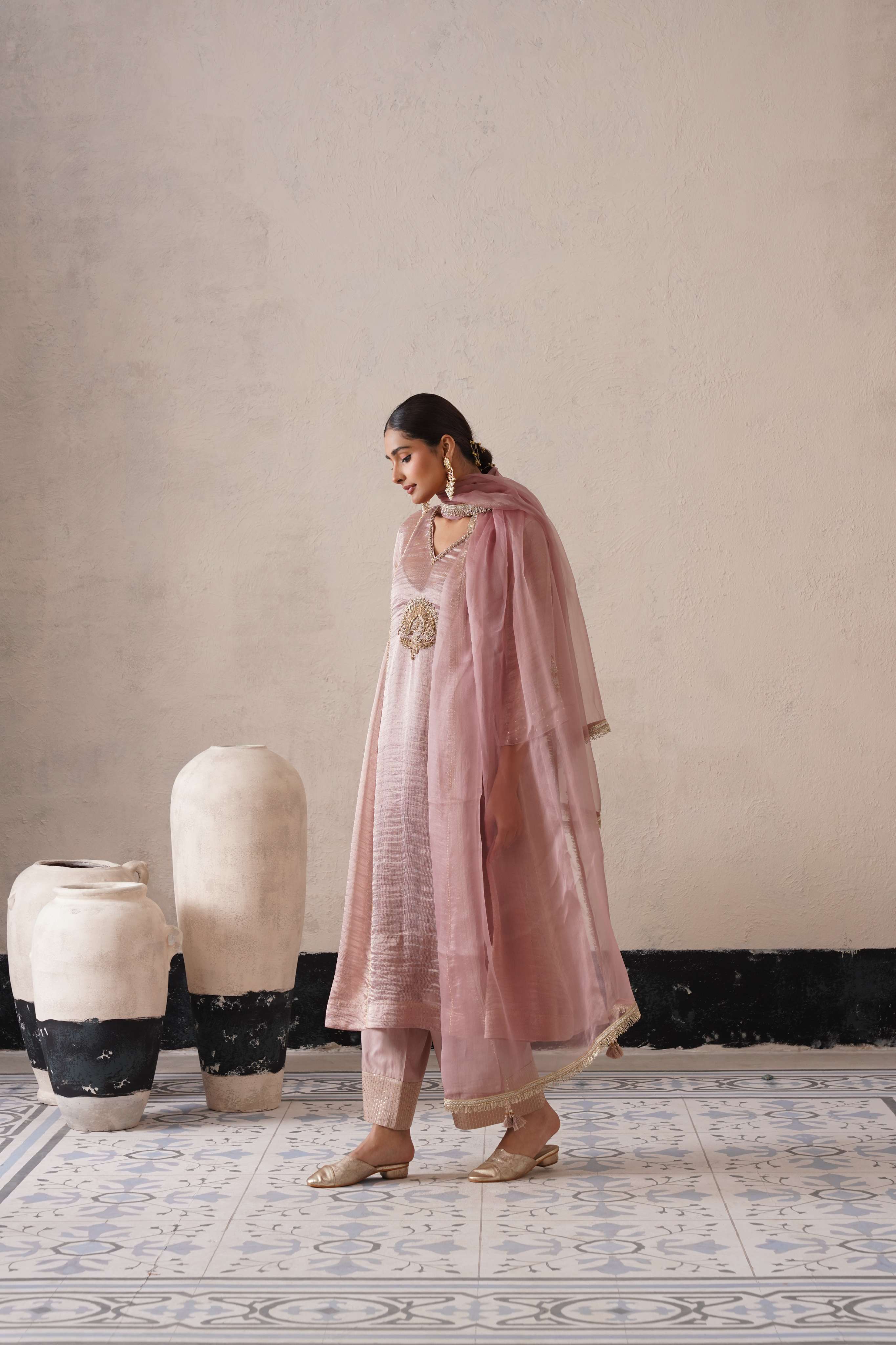 DUSTY MAUVE PANNEL A-LINE KURTA