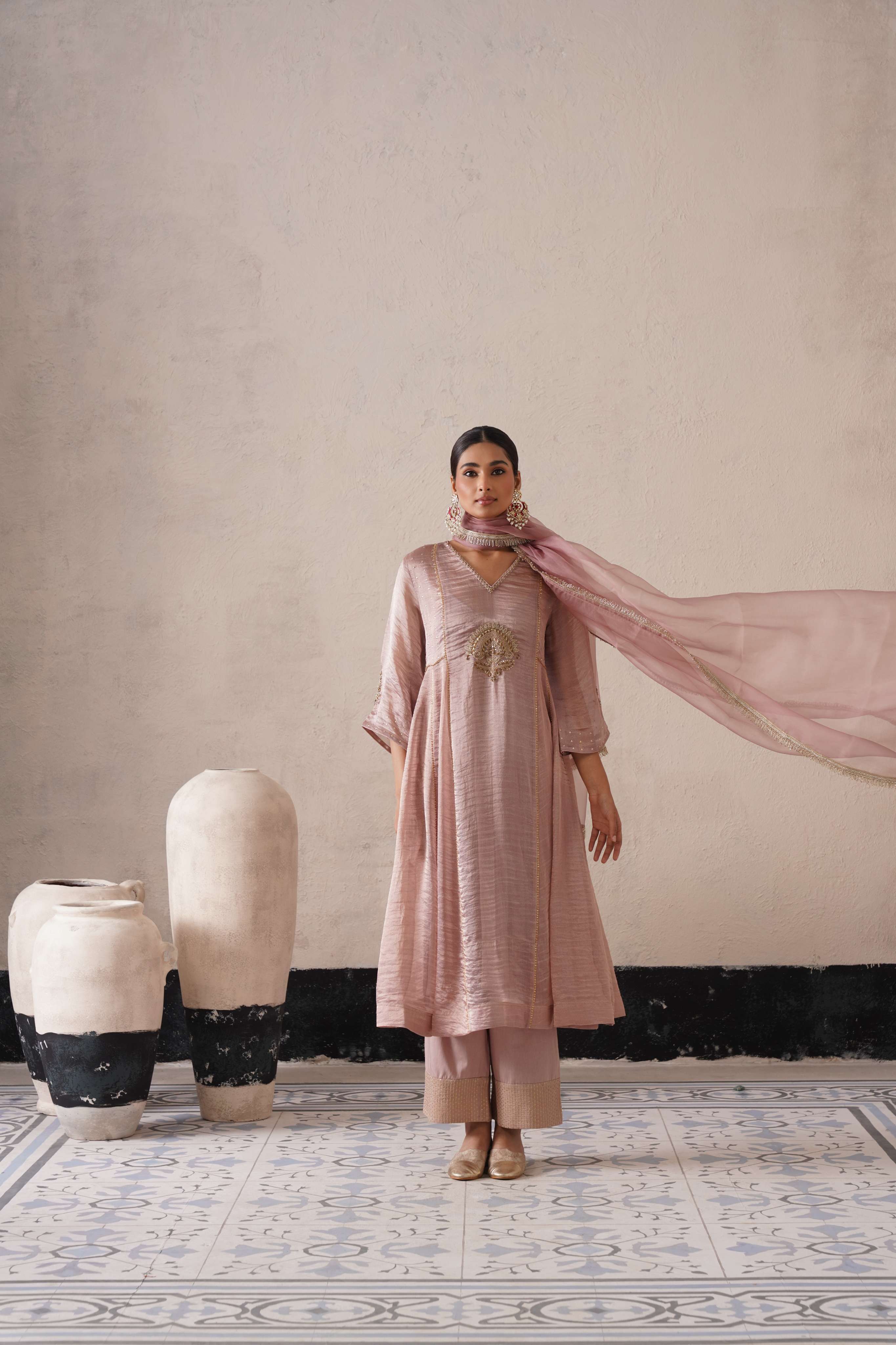 DUSTY MAUVE PANNEL A-LINE KURTA