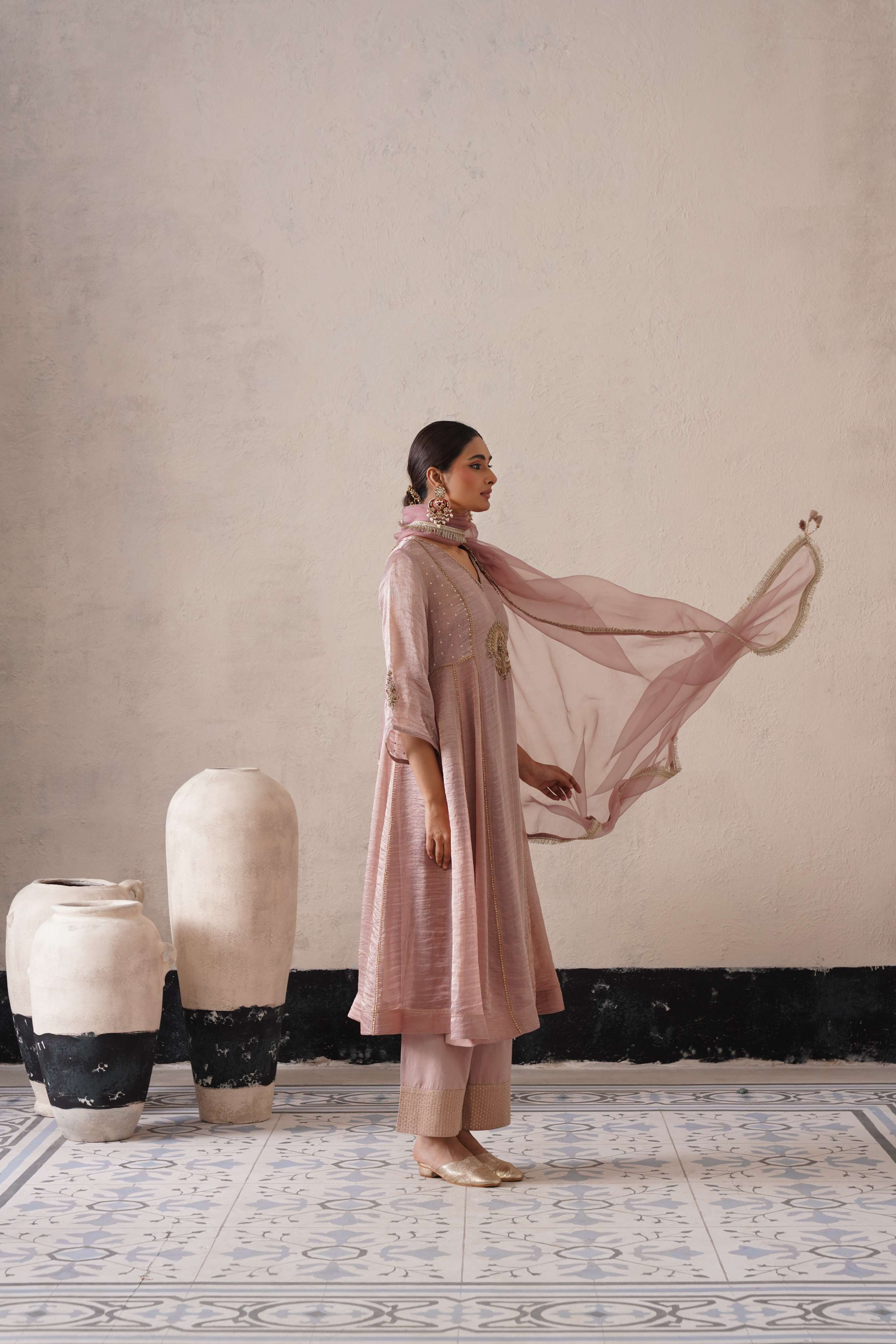 DUSTY MAUVE PANNEL A-LINE KURTA