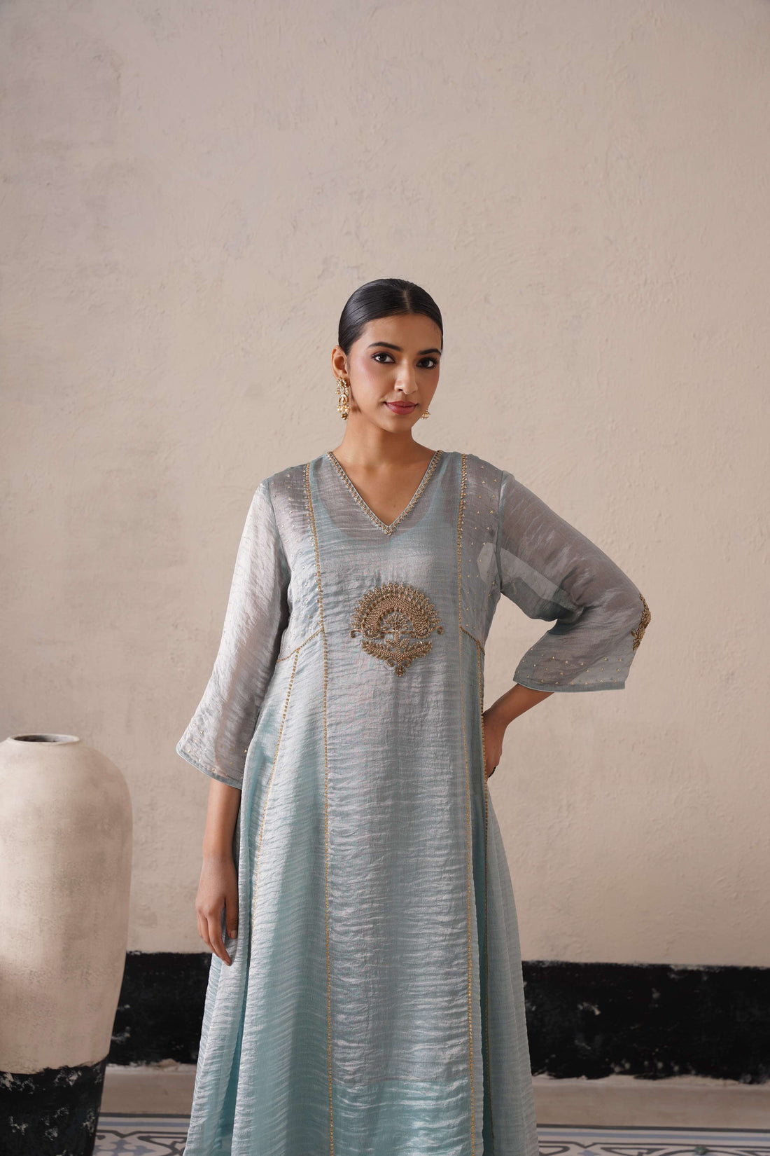 POWDER BLUE PANNEL A-LINE KURTA