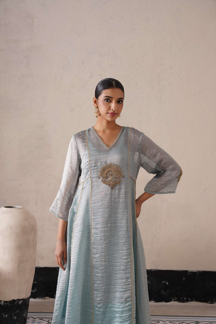 POWDER BLUE PANNEL A-LINE KURTA