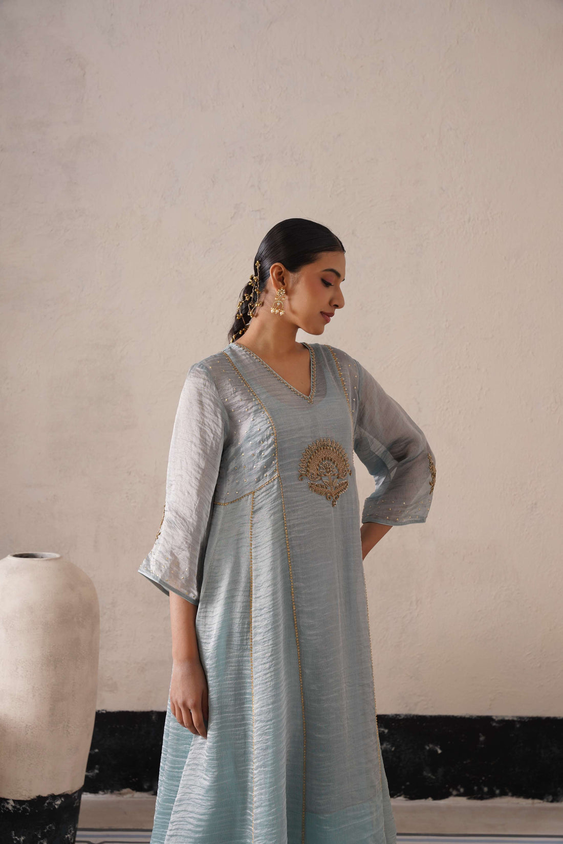 POWDER BLUE PANNEL A-LINE KURTA