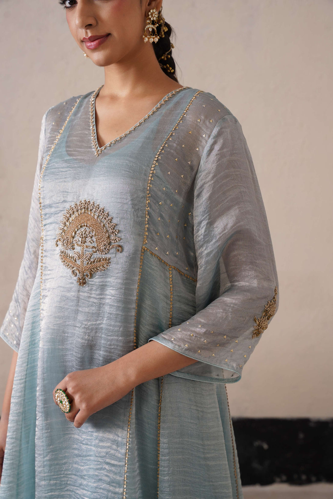 POWDER BLUE PANNEL A-LINE KURTA